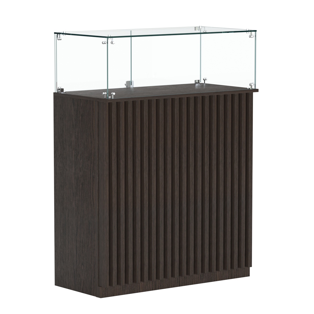 Торговый прилавок прямоугольный с планками и стеклянным колпаком ВЕРТИКАЛЬ №1 Дуб Венге