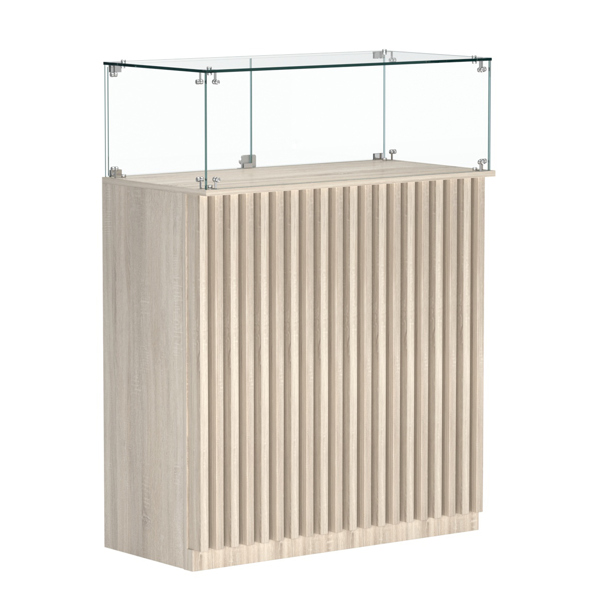 Торговый прилавок прямоугольный с планками и стеклянным колпаком ВЕРТИКАЛЬ №1 Дуб сонома