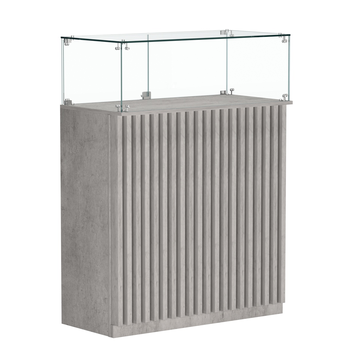 Торговый прилавок прямоугольный с планками и стеклянным колпаком ВЕРТИКАЛЬ №1 Бетон Чикаго светло-серый F186 ST9