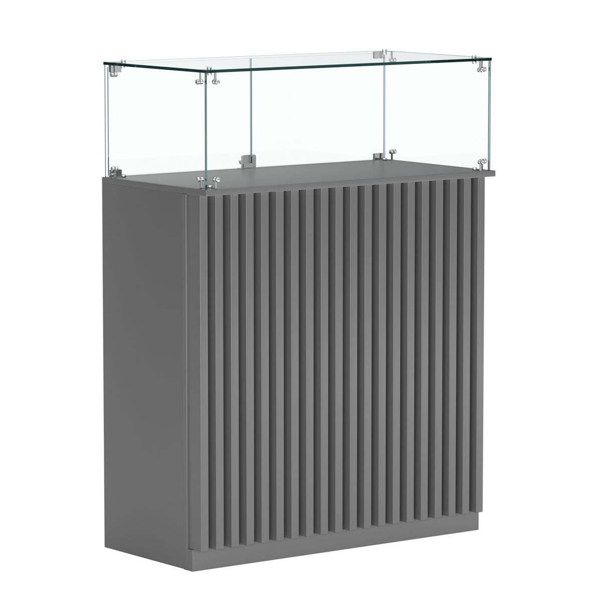 Торговый прилавок прямоугольный с планками и стеклянным колпаком ВЕРТИКАЛЬ №1 Темно-Серый