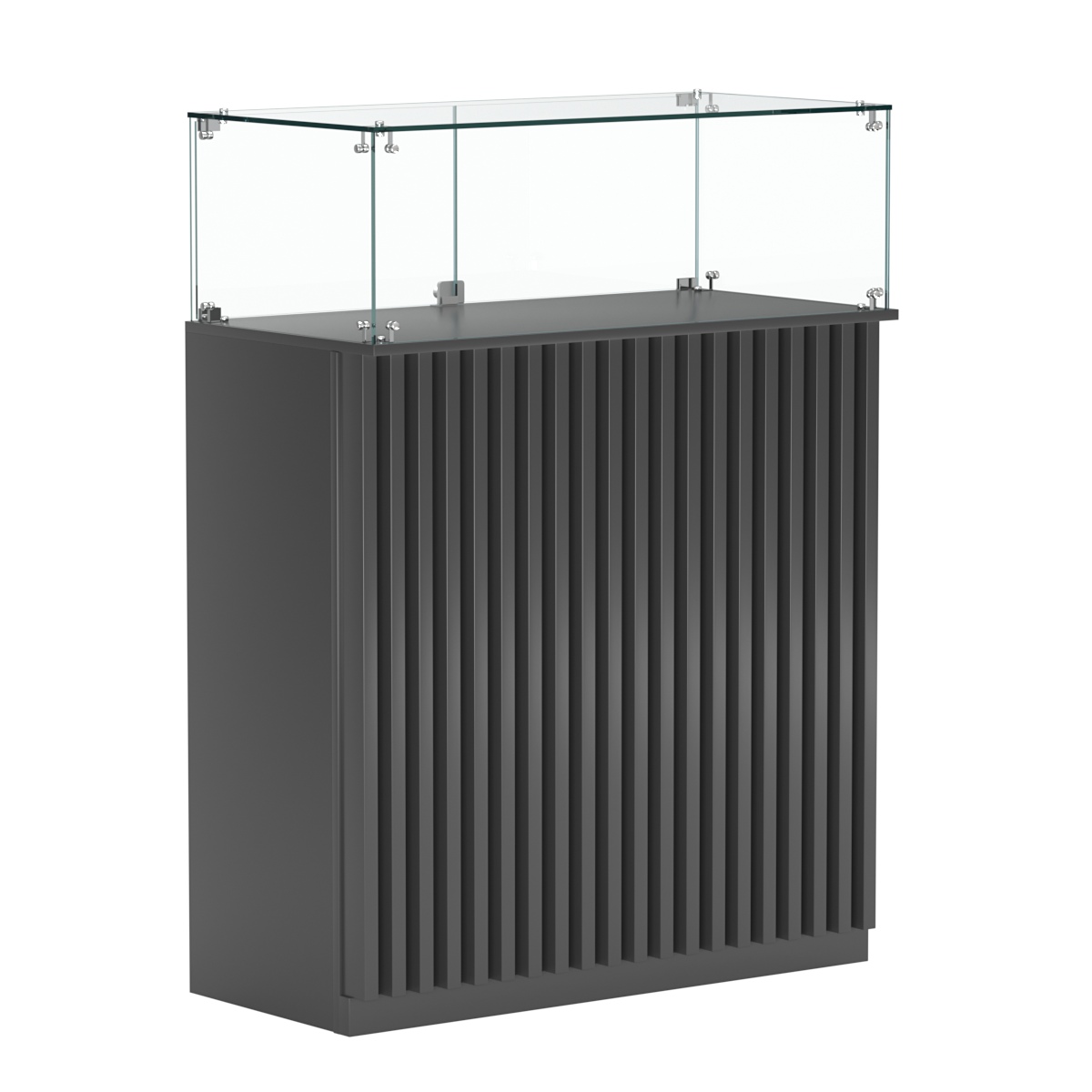 Торговый прилавок прямоугольный с планками и стеклянным колпаком ВЕРТИКАЛЬ №1 Антрацит