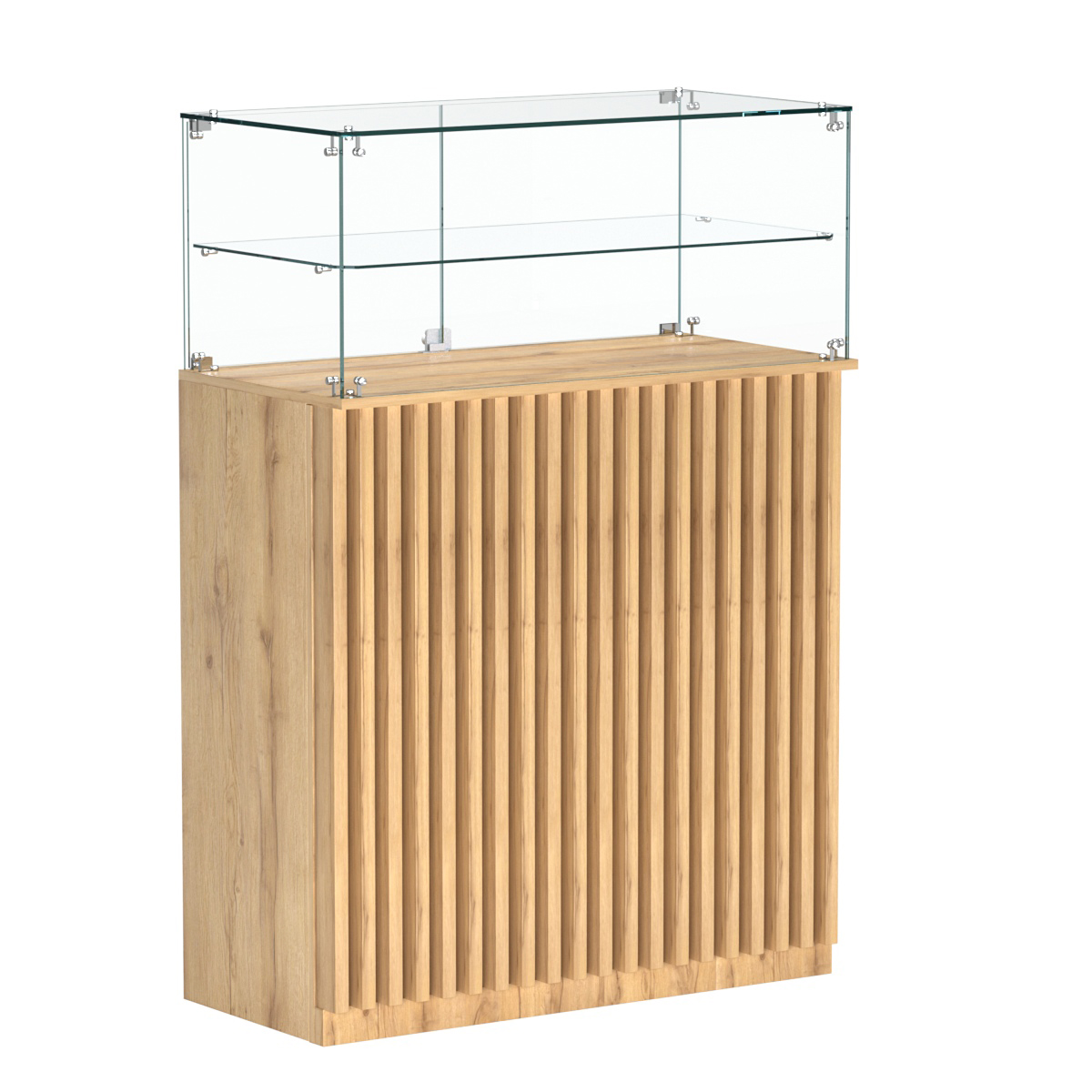 Торговый прилавок прямоугольный с планками и одной полкой ВЕРТИКАЛЬ №2 Дуб Золотистый