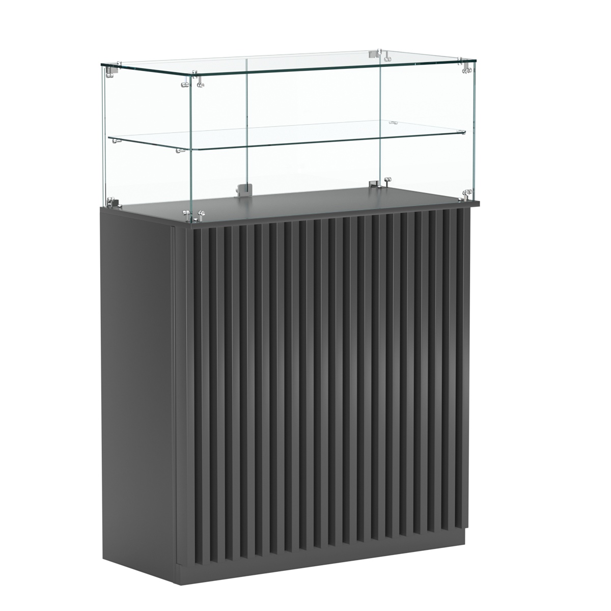 Торговый прилавок прямоугольный с планками и одной полкой ВЕРТИКАЛЬ №2 Антрацит