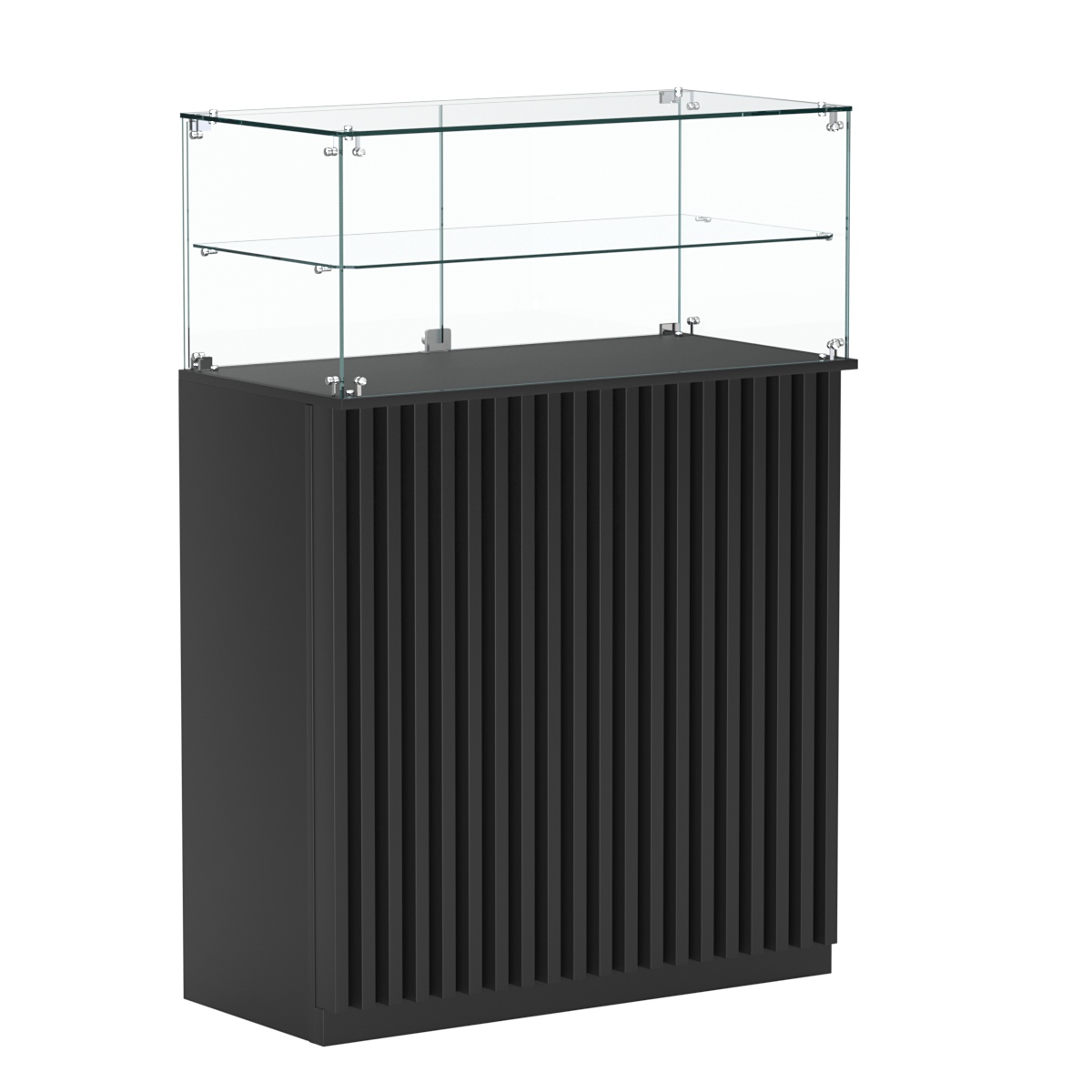 Торговый прилавок прямоугольный с планками и одной полкой ВЕРТИКАЛЬ №2 Черный