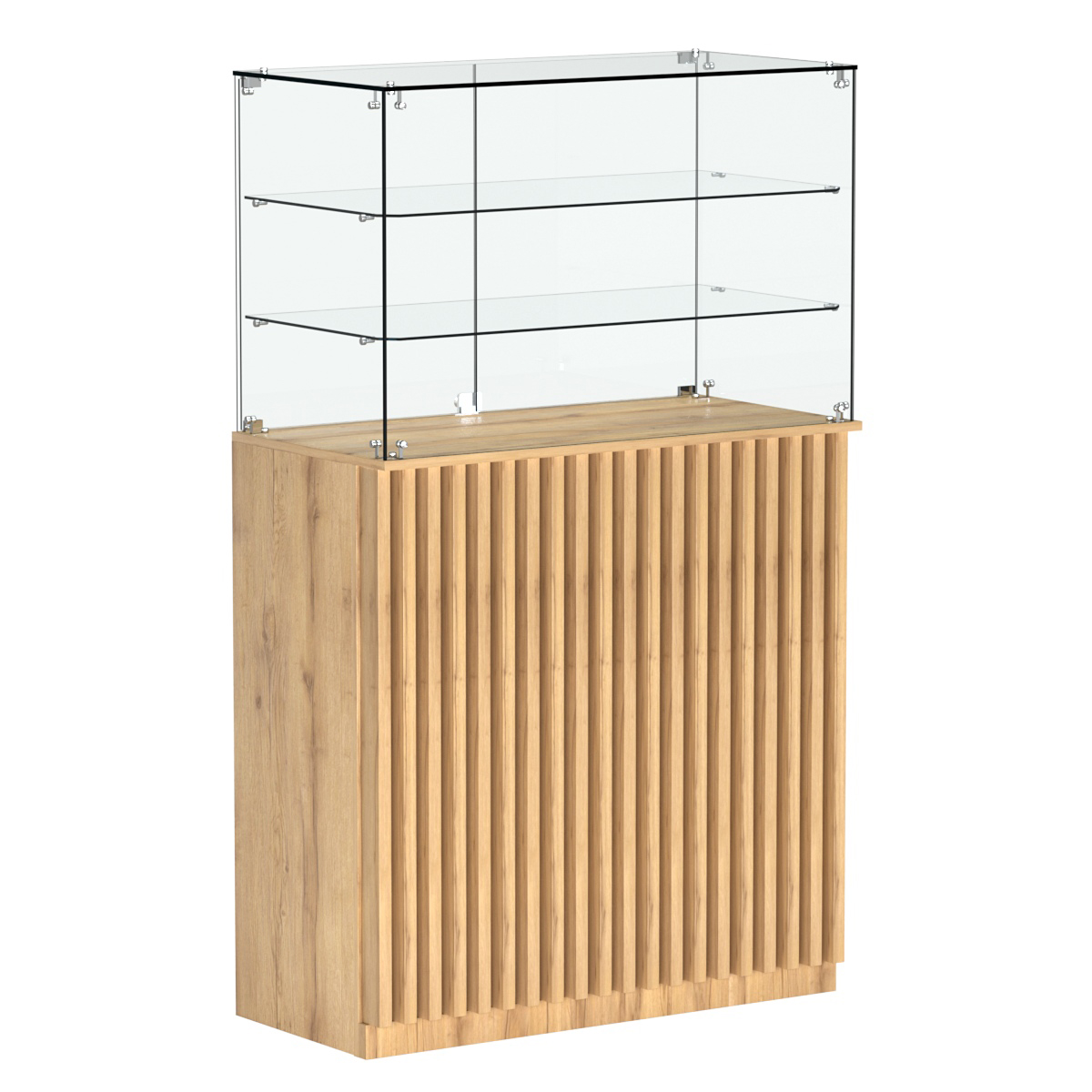 Торговый прилавок прямоугольный с планками и двумя полками ВЕРТИКАЛЬ №3 Дуб Золотистый