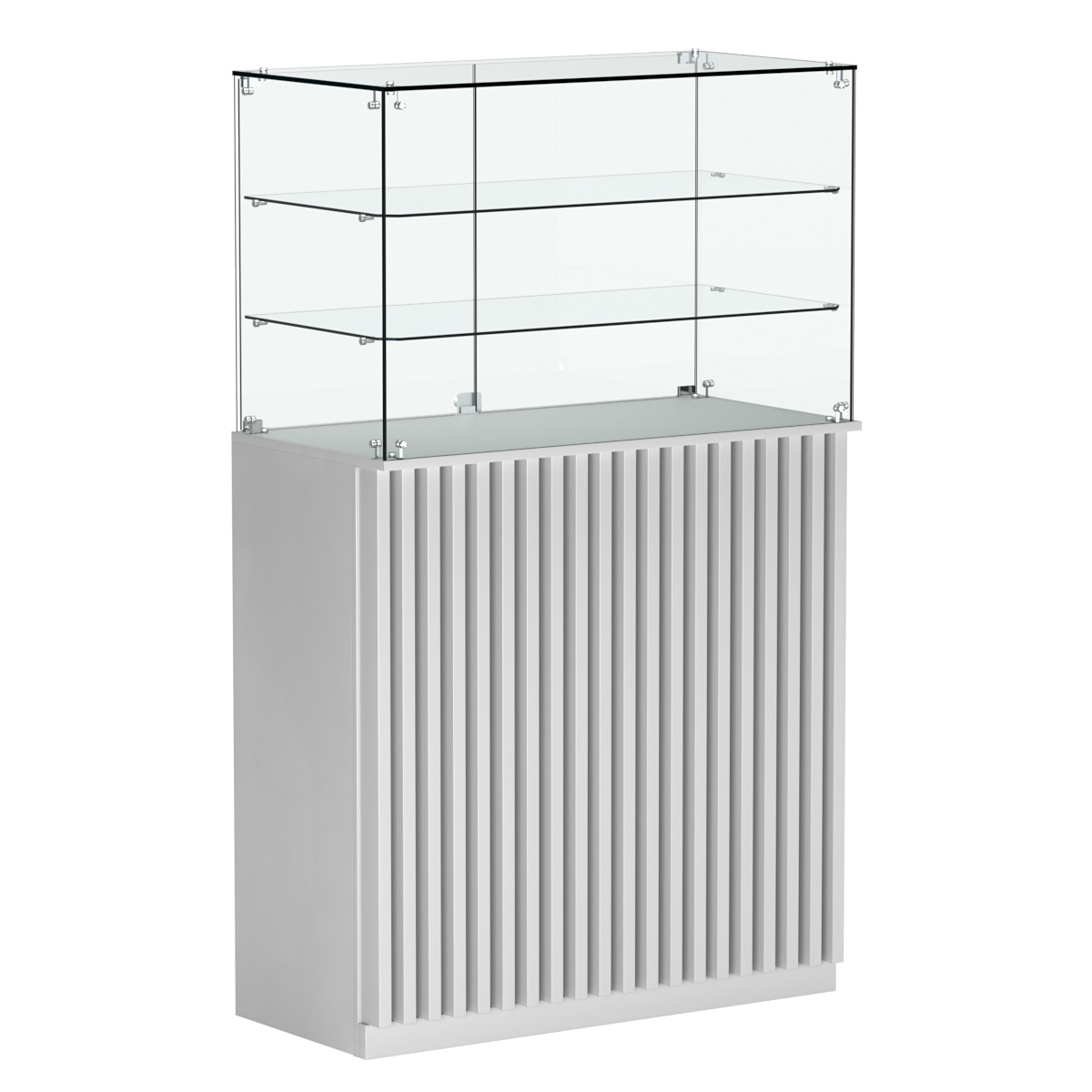 Торговый прилавок прямоугольный с планками и двумя полками ВЕРТИКАЛЬ №3 Серый