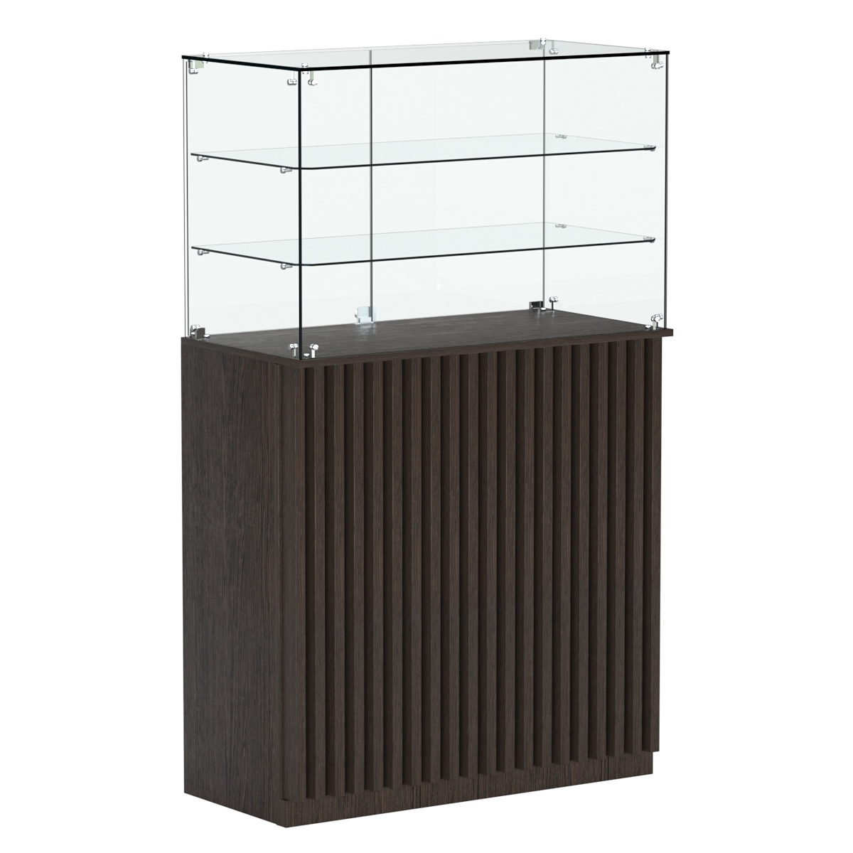 Торговый прилавок прямоугольный с планками и двумя полками ВЕРТИКАЛЬ №3 Дуб Венге