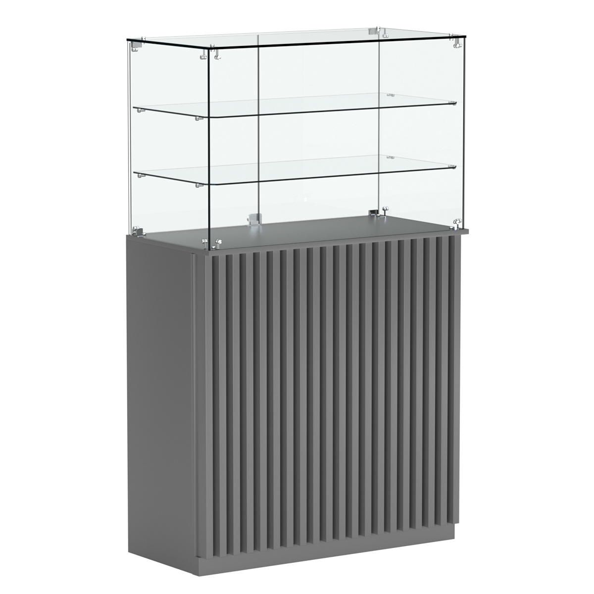 Торговый прилавок прямоугольный с планками и двумя полками ВЕРТИКАЛЬ №3 Темно-Серый