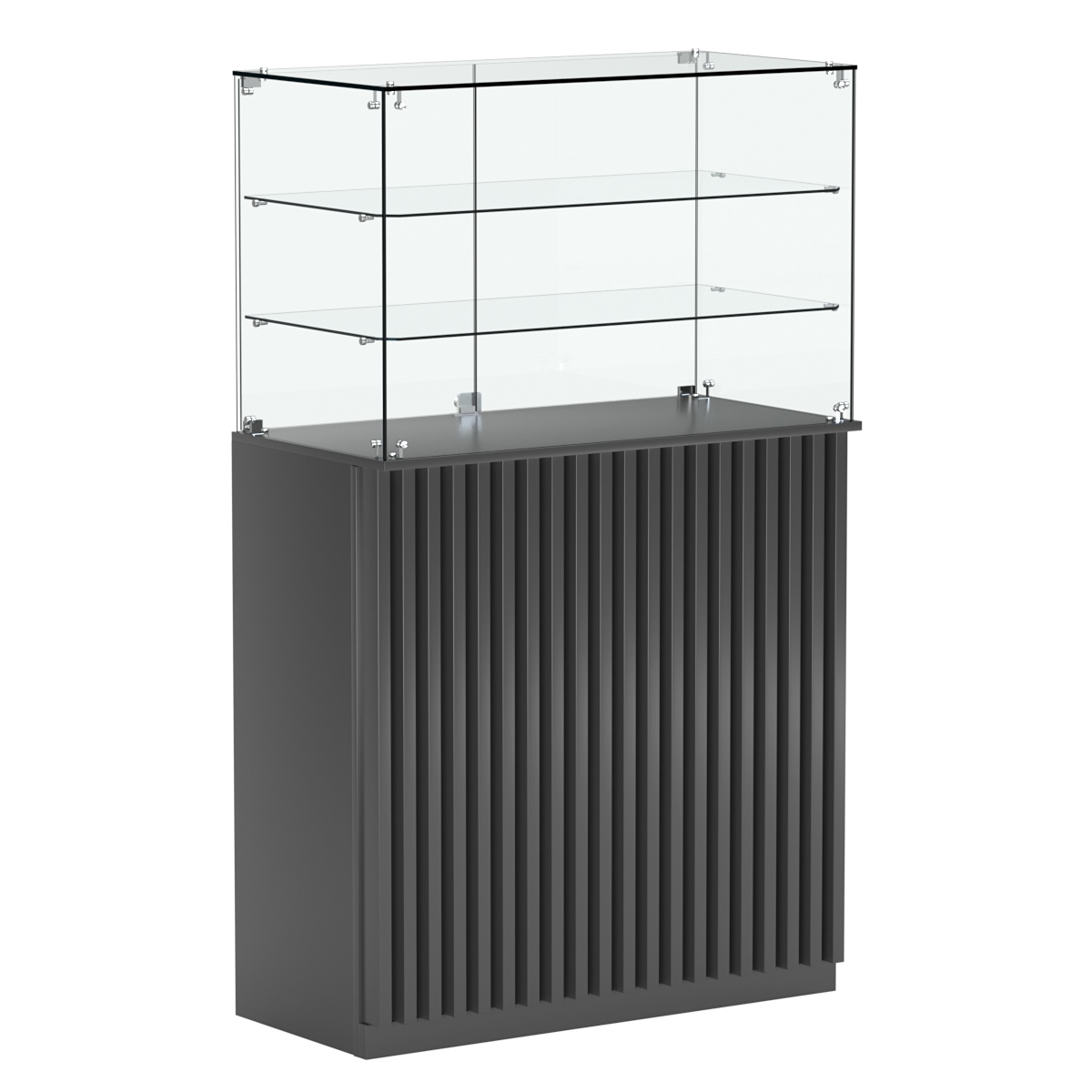 Торговый прилавок прямоугольный с планками и двумя полками ВЕРТИКАЛЬ №3 Антрацит