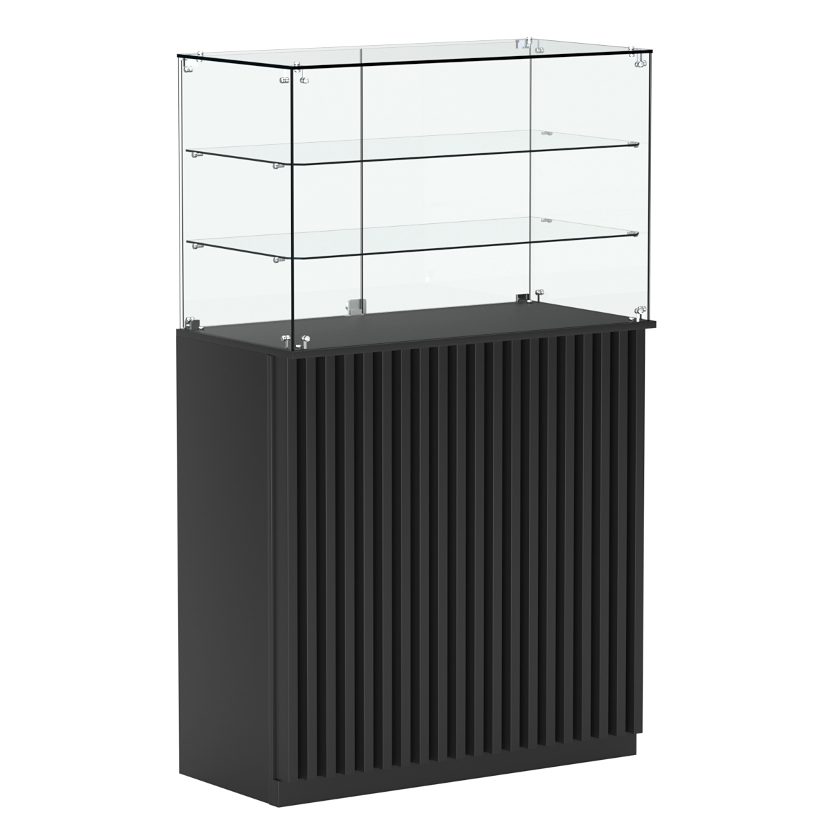 Торговый прилавок прямоугольный с планками и двумя полками ВЕРТИКАЛЬ №3 Черный