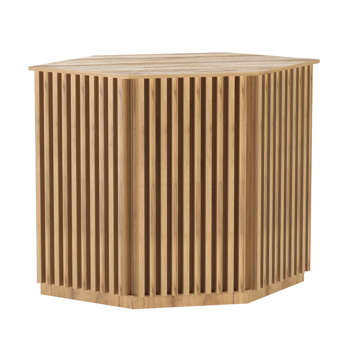 Торговый стол-прилавок шестигранный с планками серии ВЕРТИКАЛЬ №22 Дуб Золотистый