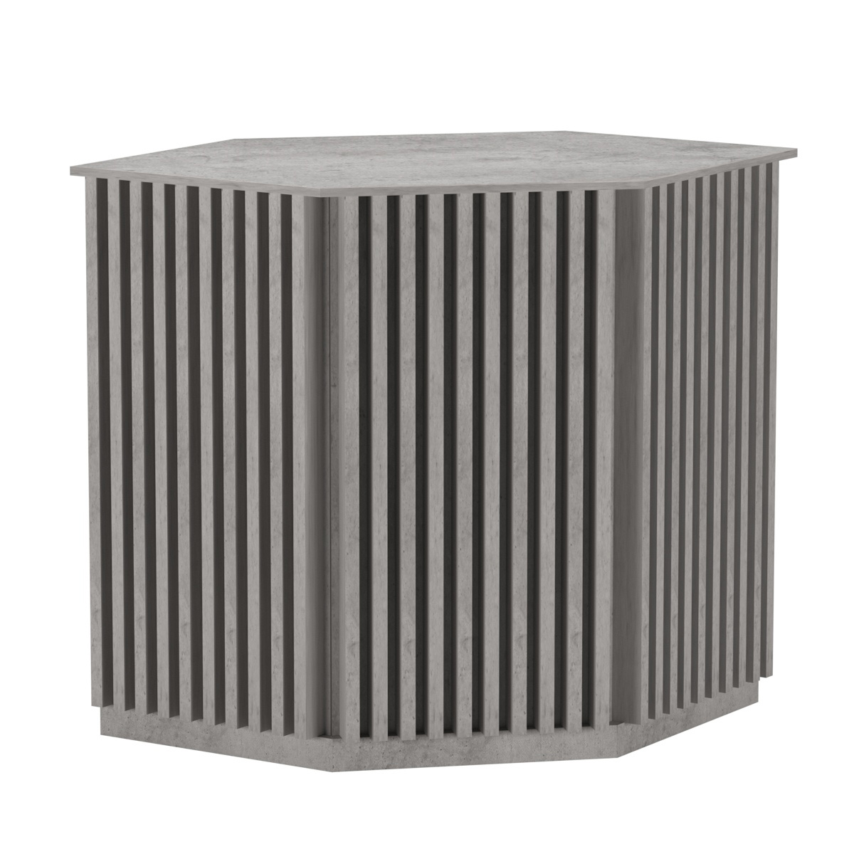 Торговый стол-прилавок шестигранный с планками серии ВЕРТИКАЛЬ №22 Бетон Чикаго светло-серый F186 ST9