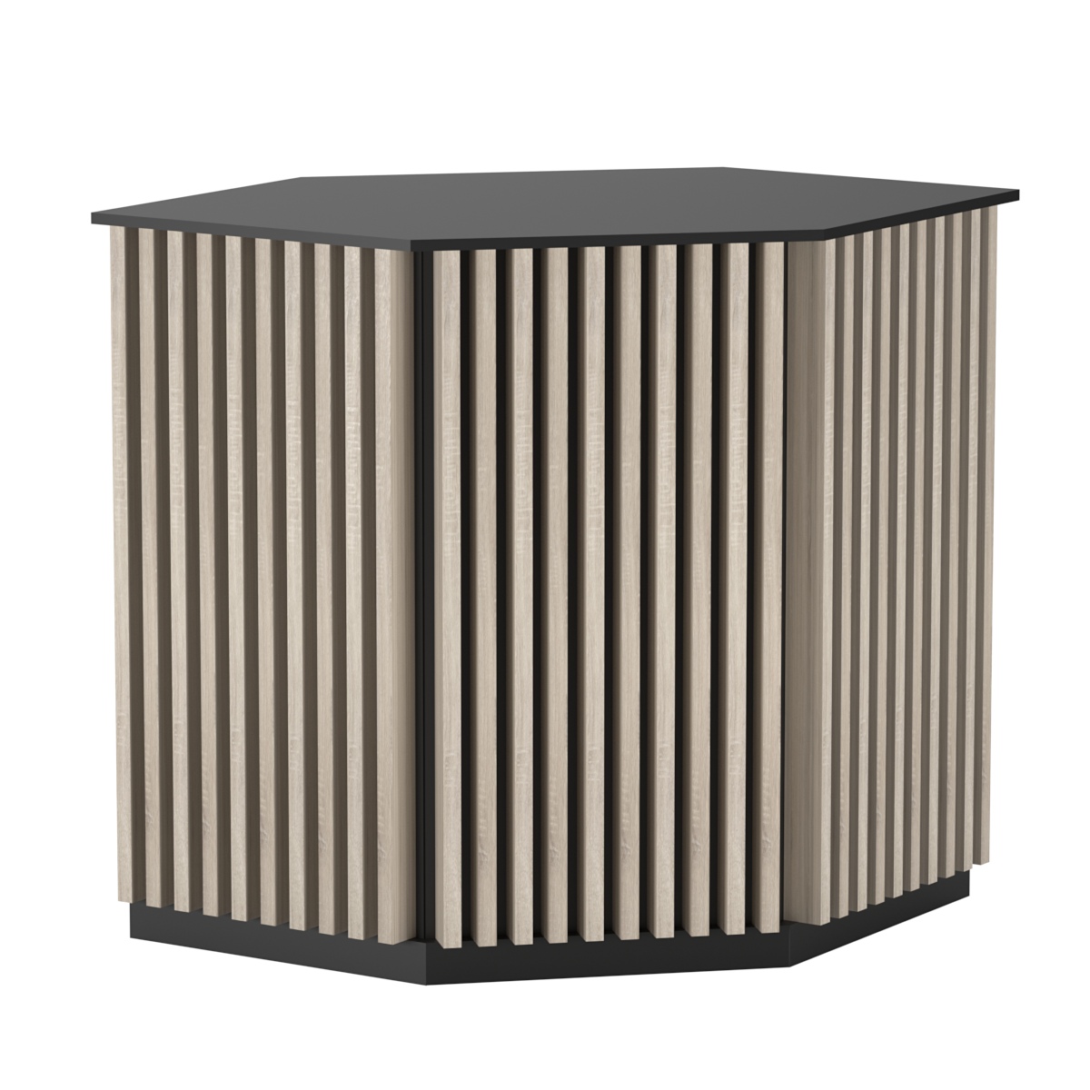 Торговый стол-прилавок шестигранный с планками серии ВЕРТИКАЛЬ №22 Черный + Дуб Сонома