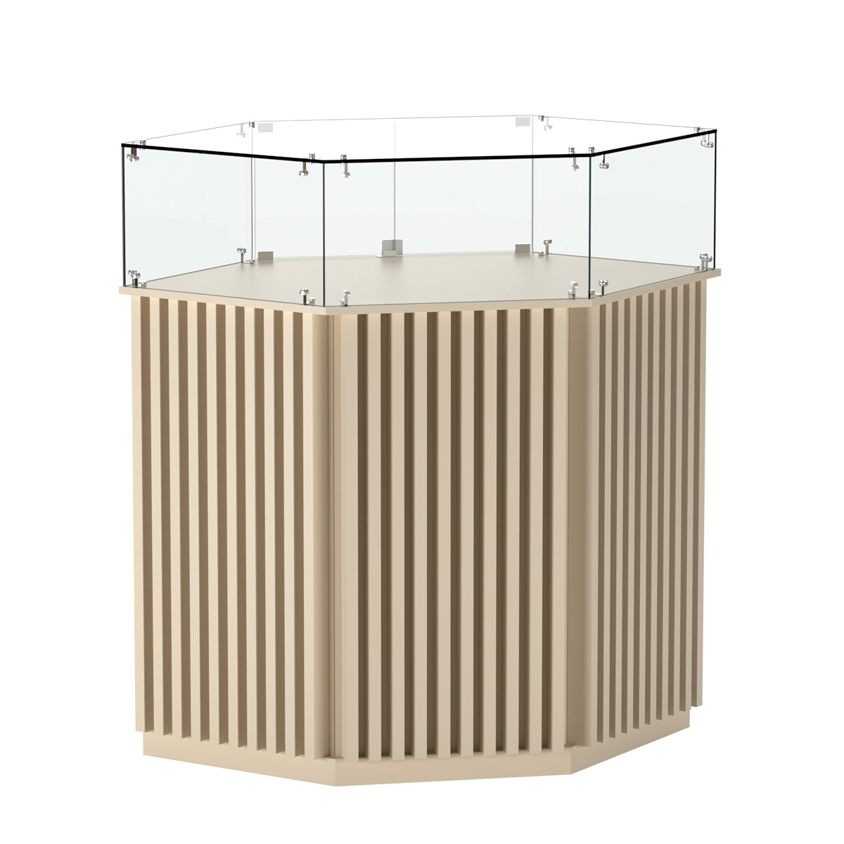 Торговый прилавок шестигранный с планками и стеклянным колпаком ВЕРТИКАЛЬ №6 Крем Вайс