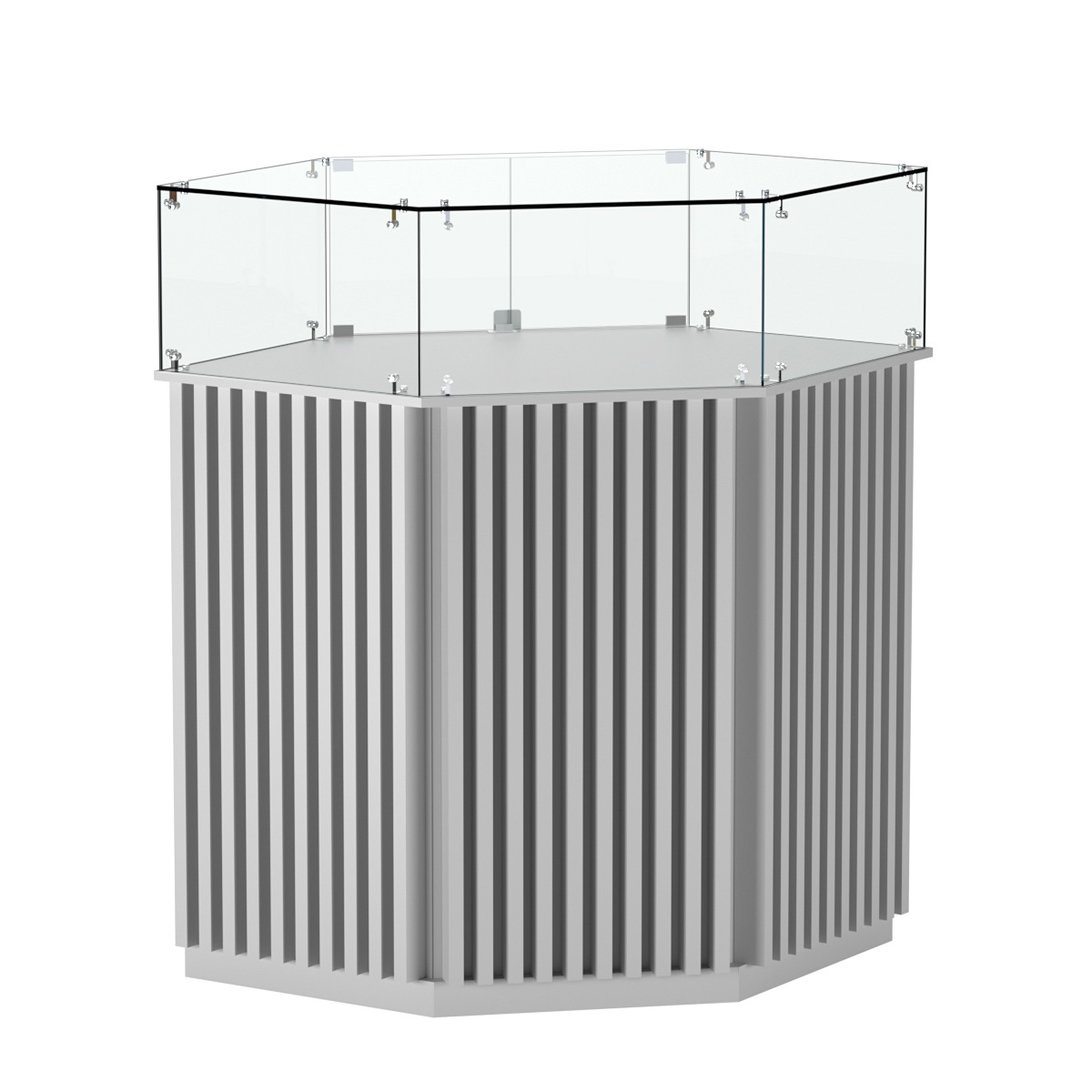 Торговый прилавок шестигранный с планками и стеклянным колпаком ВЕРТИКАЛЬ №6 Серый