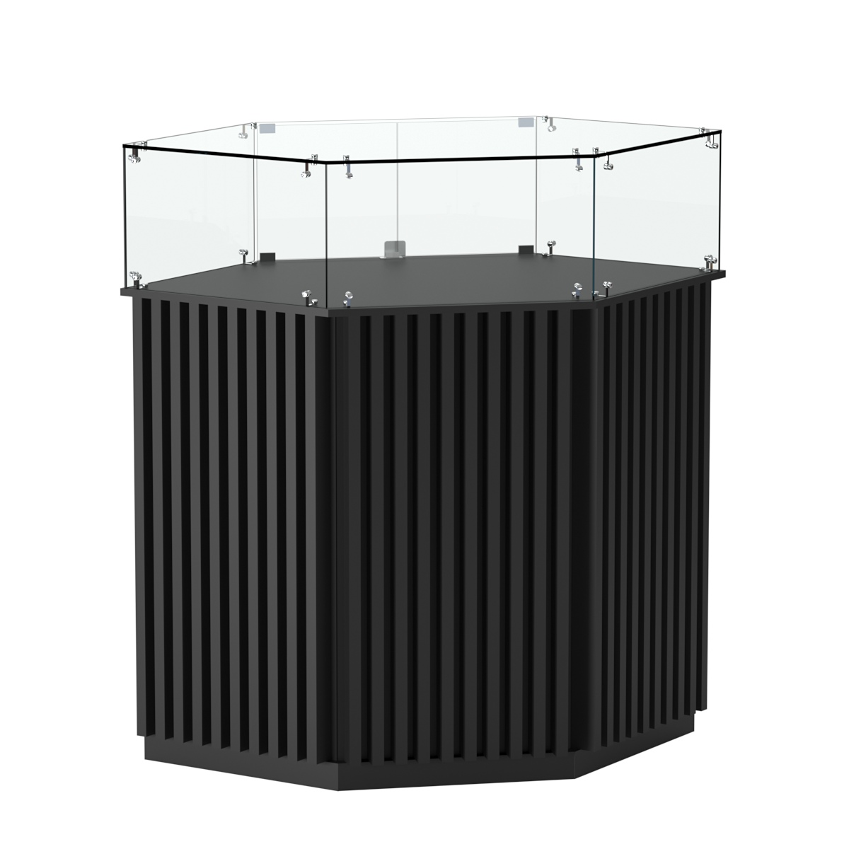 Торговый прилавок шестигранный с планками и стеклянным колпаком ВЕРТИКАЛЬ №6 Черный