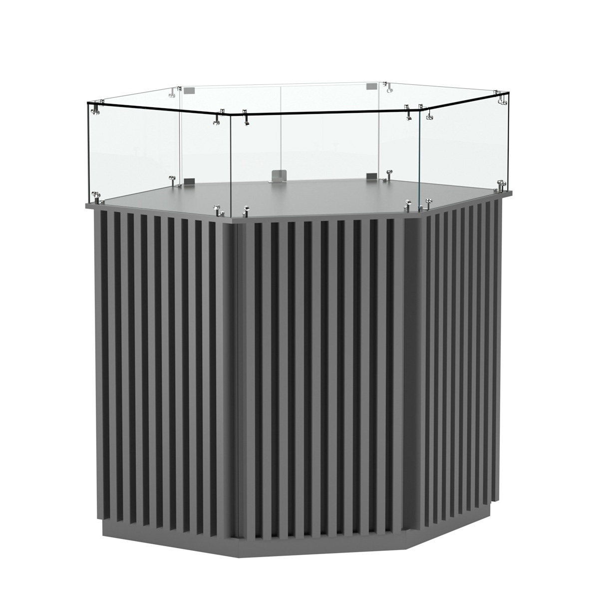 Торговый прилавок шестигранный с планками и стеклянным колпаком ВЕРТИКАЛЬ №6 Темно-Серый