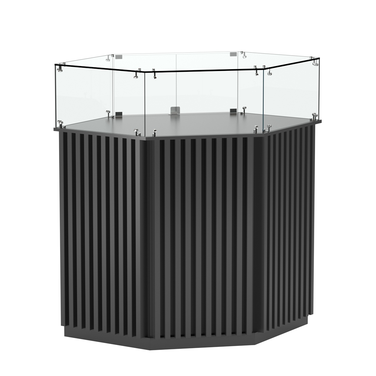 Торговый прилавок шестигранный с планками и стеклянным колпаком ВЕРТИКАЛЬ №6 Антрацит