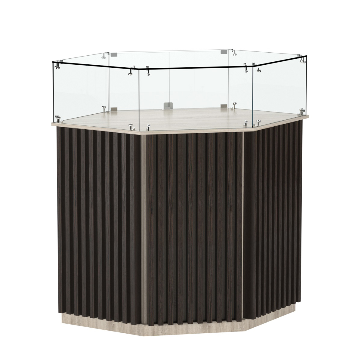 Торговый прилавок шестигранный с планками и стеклянным колпаком ВЕРТИКАЛЬ №6 Дуб Сонома + Дуб Венге