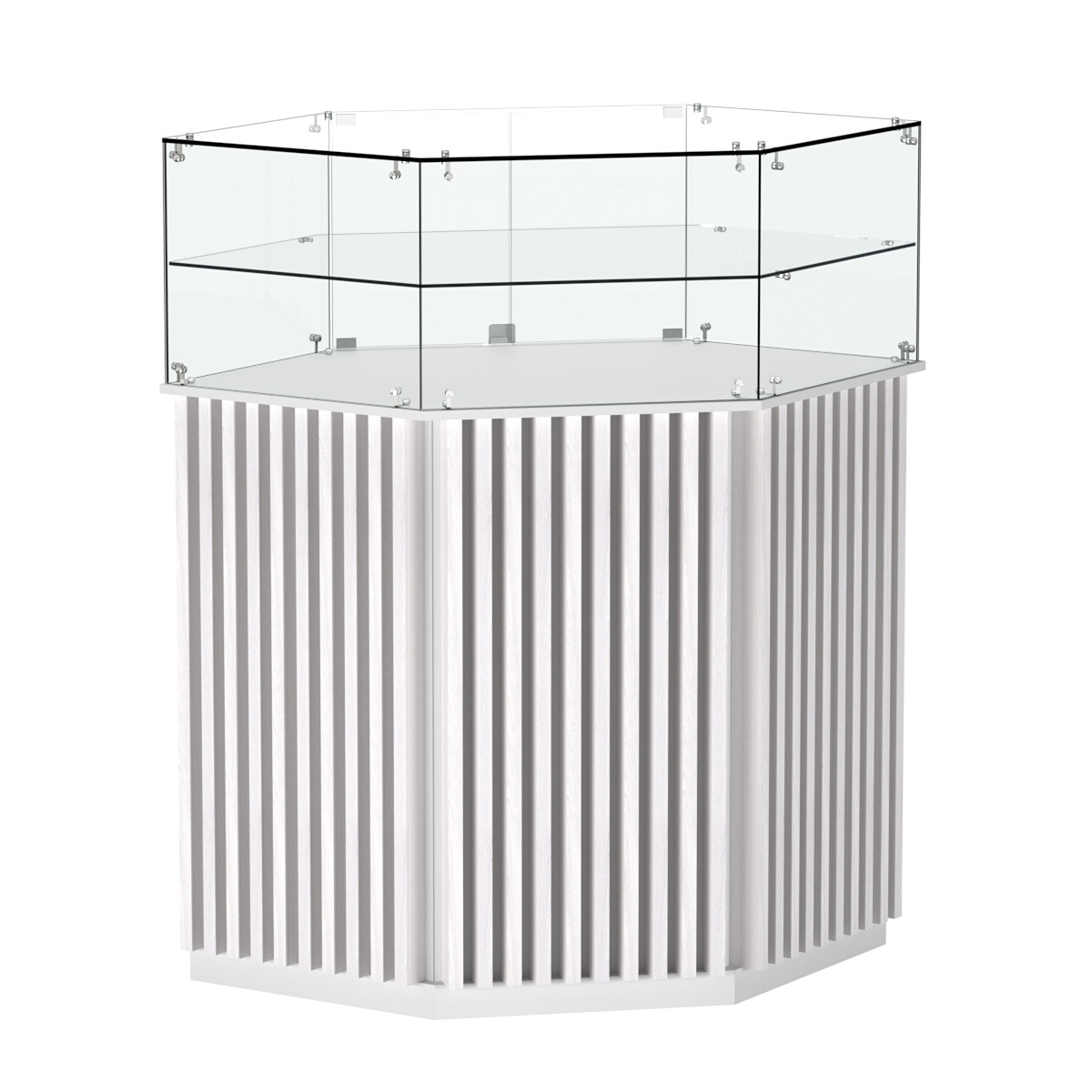 Торговый прилавок шестигранный с планками и одной полкой ВЕРТИКАЛЬ №7 Белый