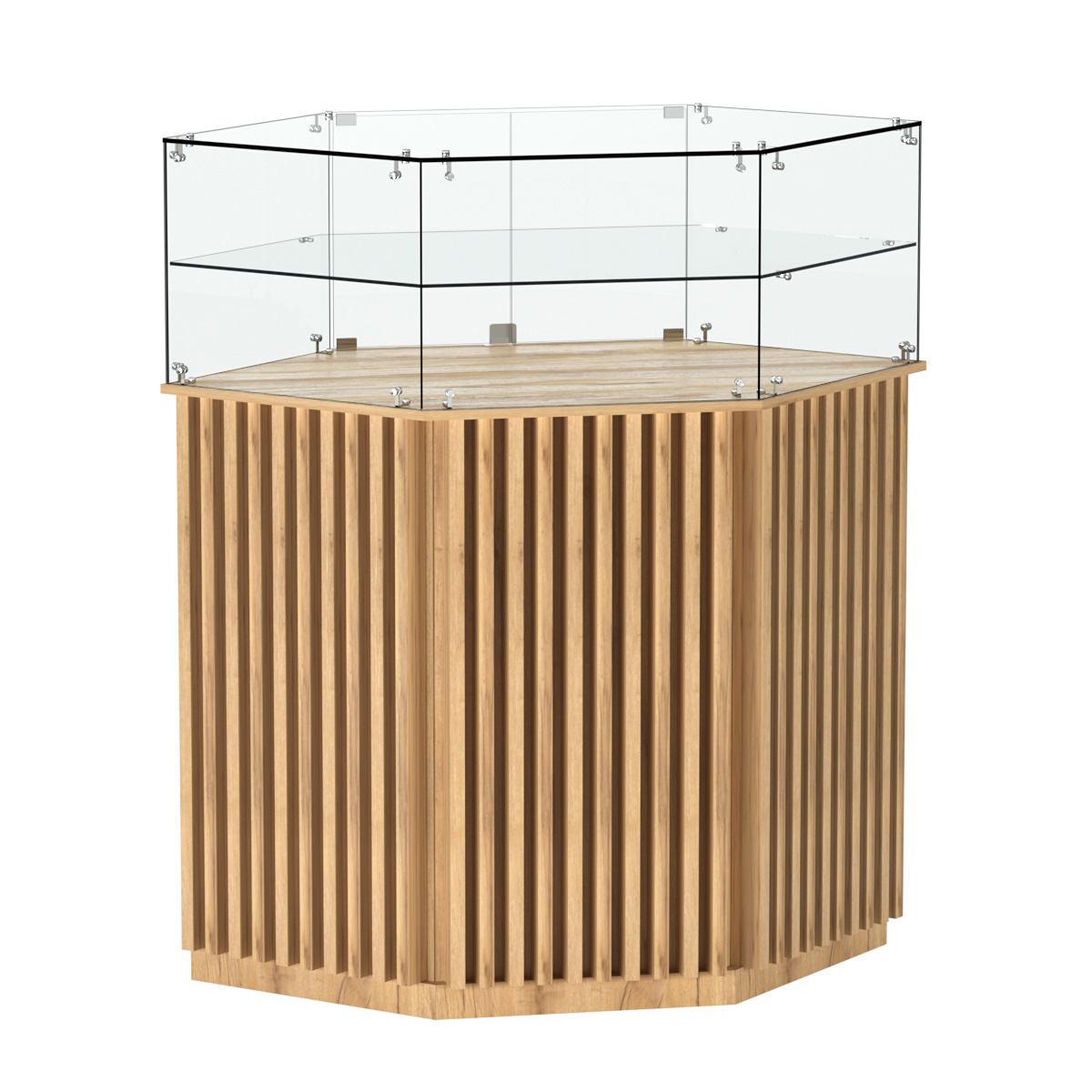 Торговый прилавок шестигранный с планками и одной полкой ВЕРТИКАЛЬ №7 Дуб Золотистый