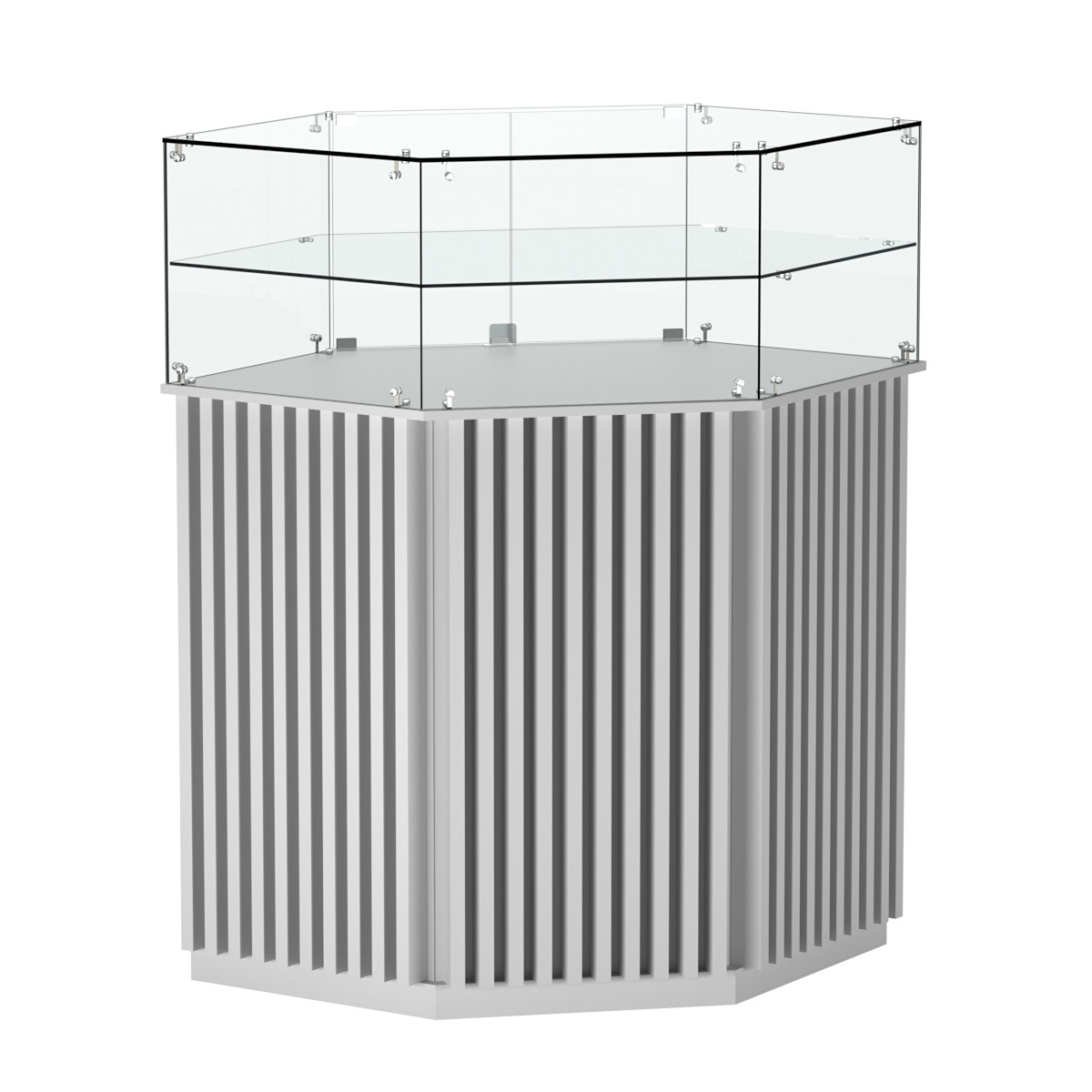 Торговый прилавок шестигранный с планками и одной полкой ВЕРТИКАЛЬ №7 Серый