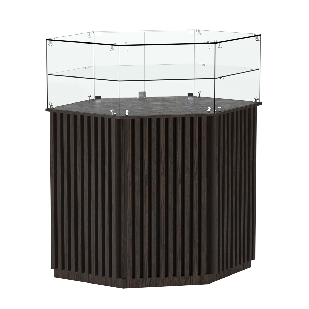 Торговый прилавок шестигранный с планками и одной полкой ВЕРТИКАЛЬ №7 Дуб Венге