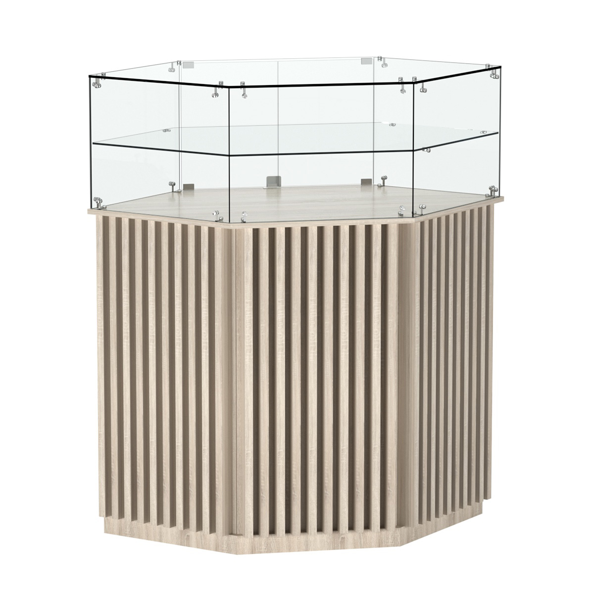 Торговый прилавок шестигранный с планками и одной полкой ВЕРТИКАЛЬ №7 Дуб сонома