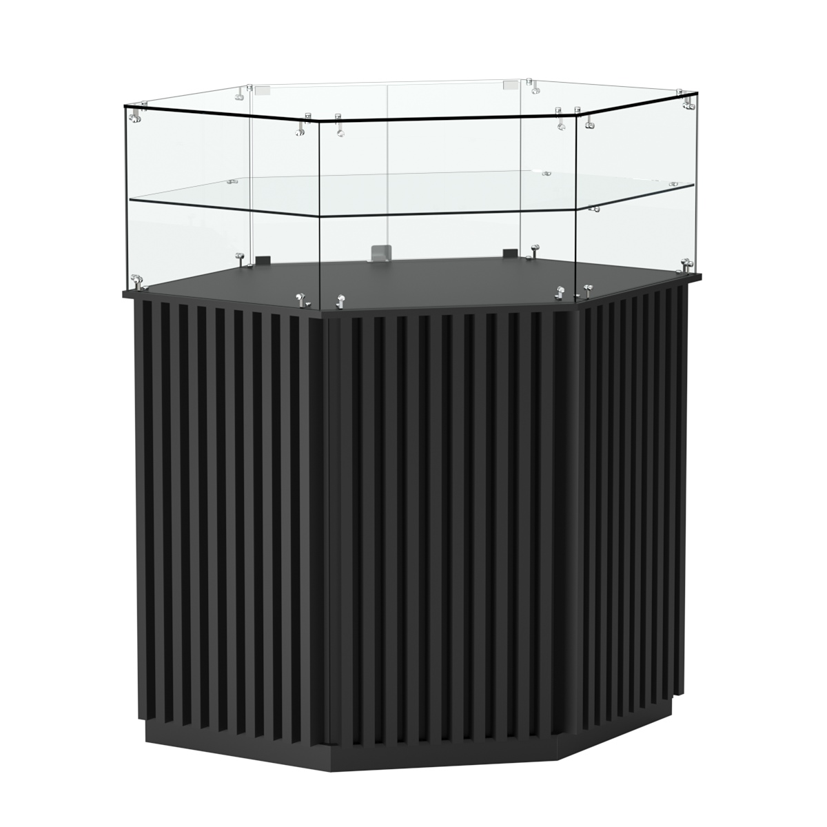 Торговый прилавок шестигранный с планками и одной полкой ВЕРТИКАЛЬ №7 Черный