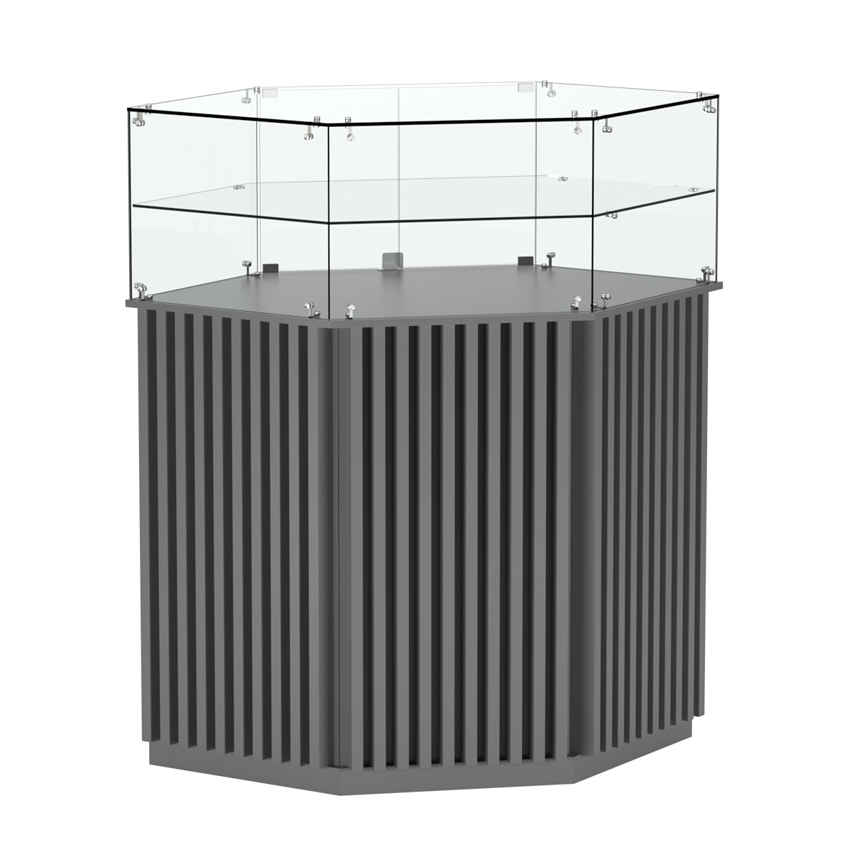 Торговый прилавок шестигранный с планками и одной полкой ВЕРТИКАЛЬ №7 Темно-Серый