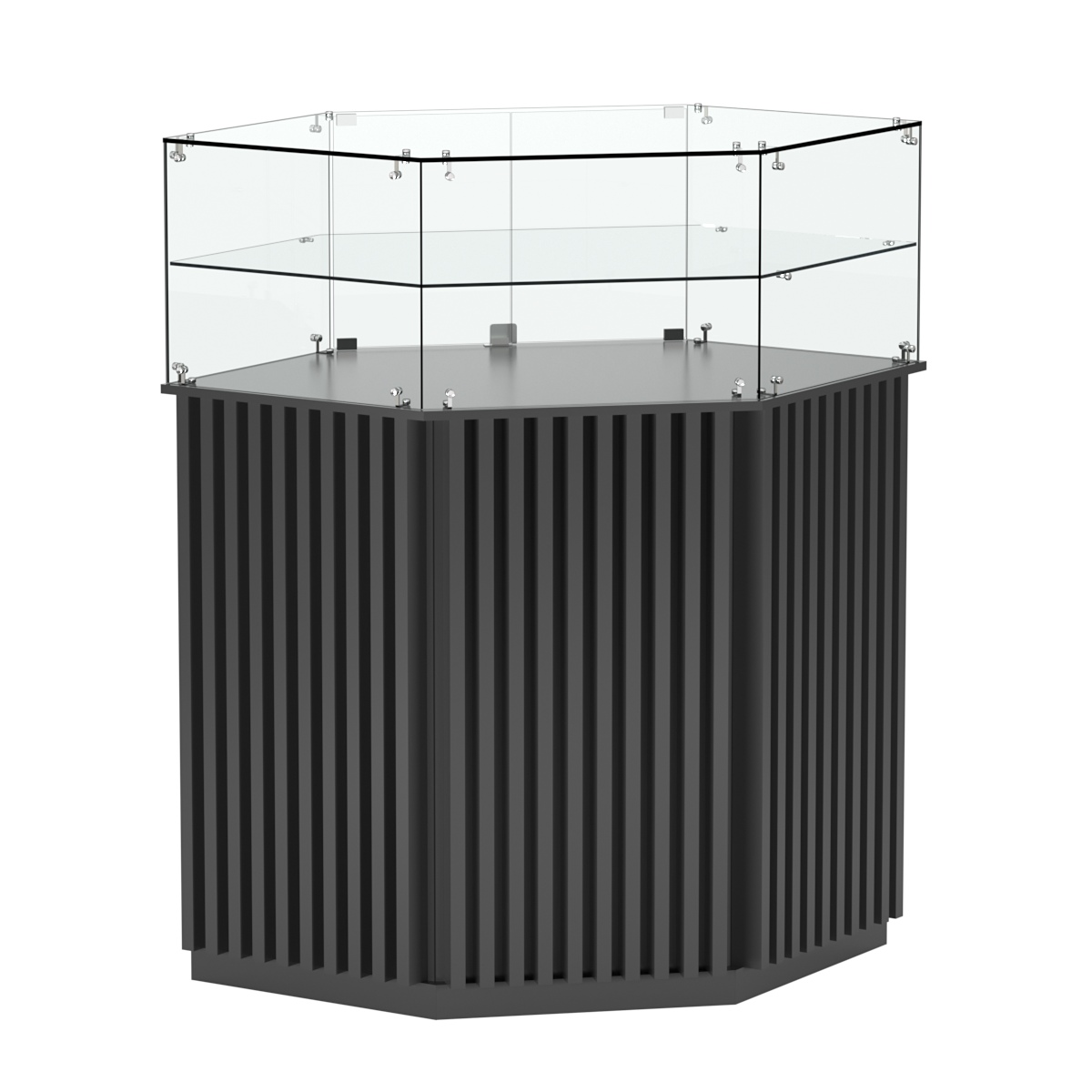 Торговый прилавок шестигранный с планками и одной полкой ВЕРТИКАЛЬ №7 Антрацит