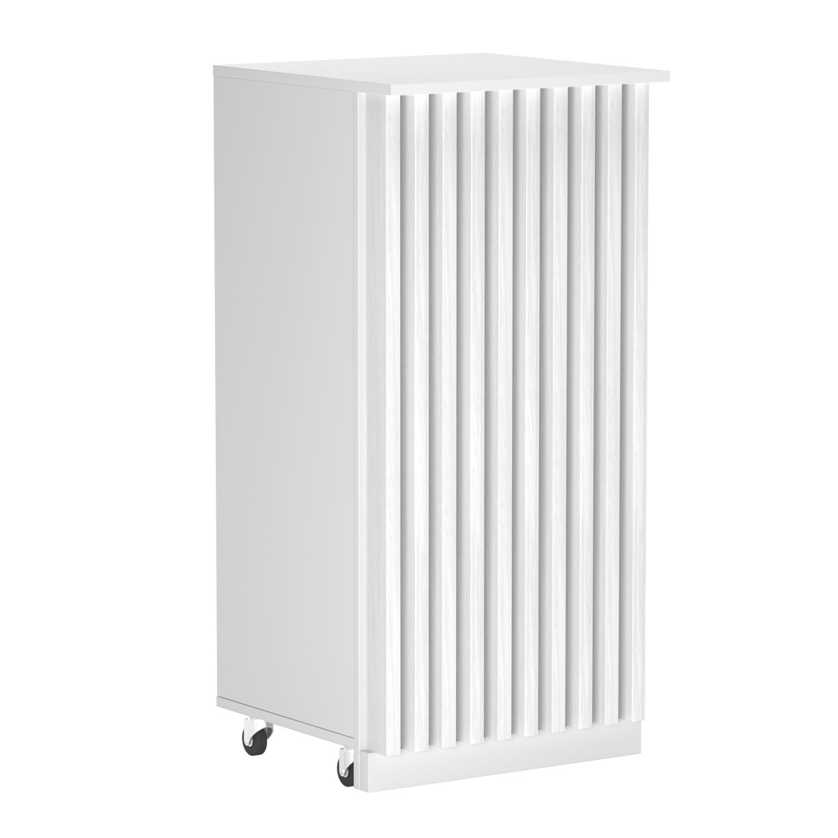 Торговый прилавок под кассу выкатной квадратный с планками серии ВЕРТИКАЛЬ №2 Белый