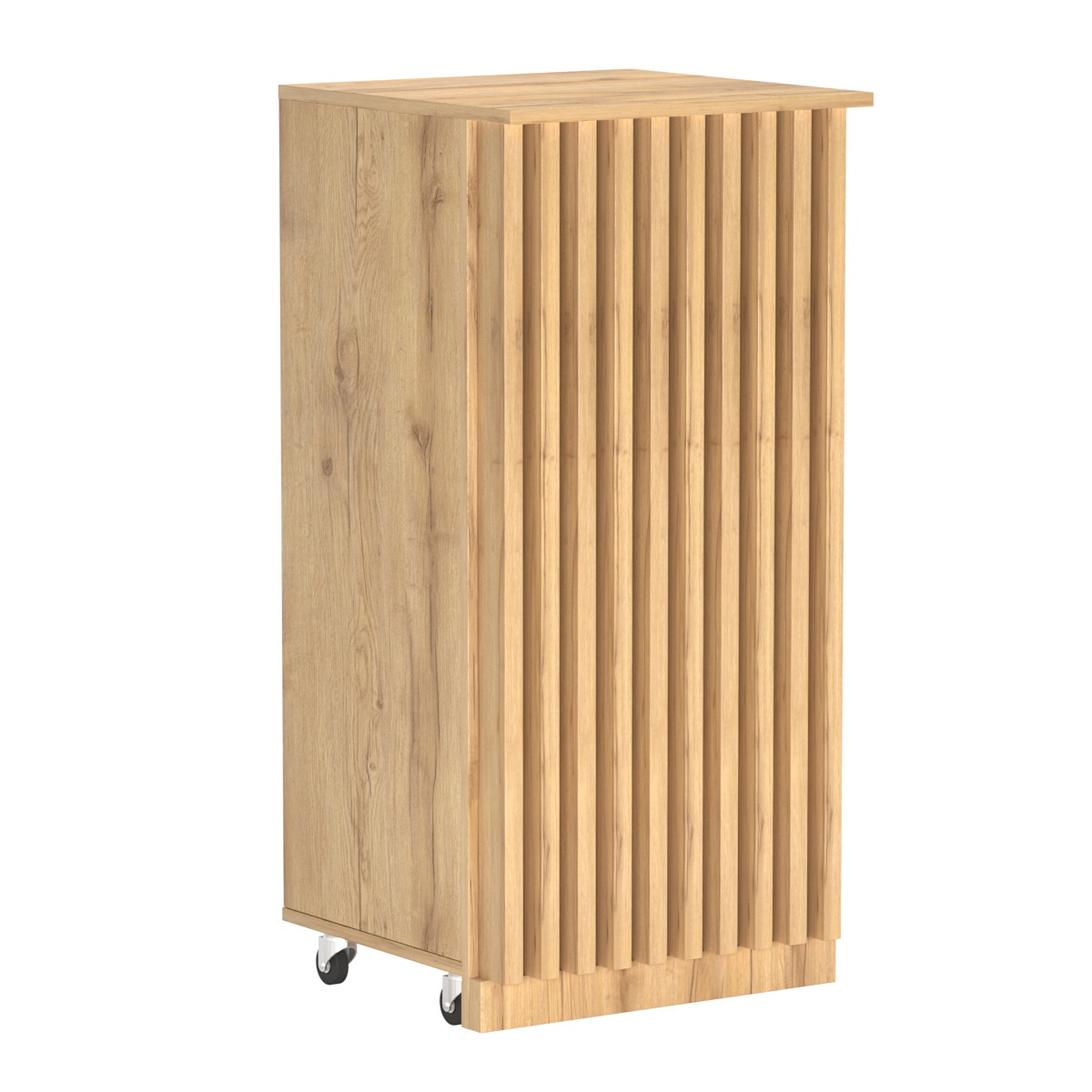 Торговый прилавок под кассу выкатной квадратный с планками серии ВЕРТИКАЛЬ №2 Дуб Золотистый