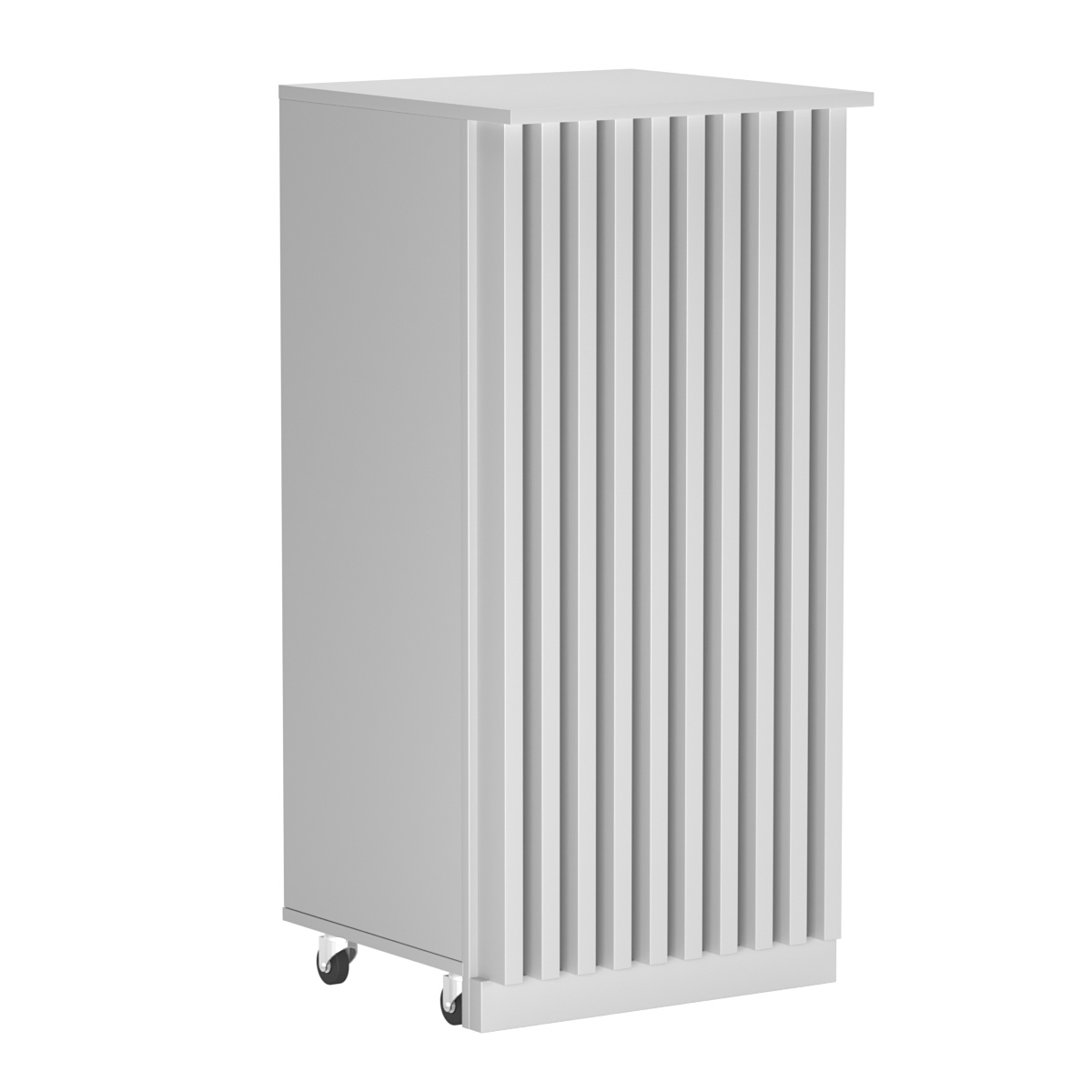 Торговый прилавок под кассу выкатной квадратный с планками серии ВЕРТИКАЛЬ №2 Серый