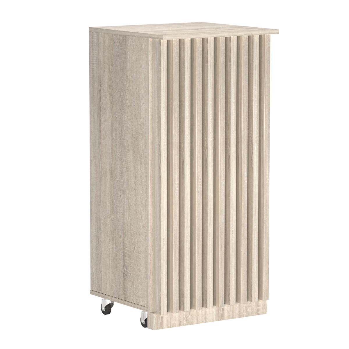 Торговый прилавок под кассу выкатной квадратный с планками серии ВЕРТИКАЛЬ №2 Дуб сонома