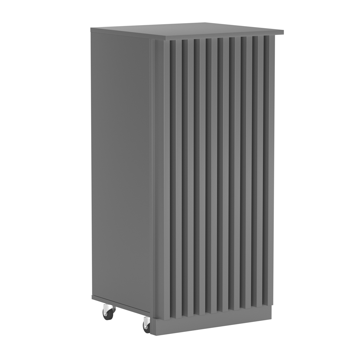 Торговый прилавок под кассу выкатной квадратный с планками серии ВЕРТИКАЛЬ №2 Темно-Серый