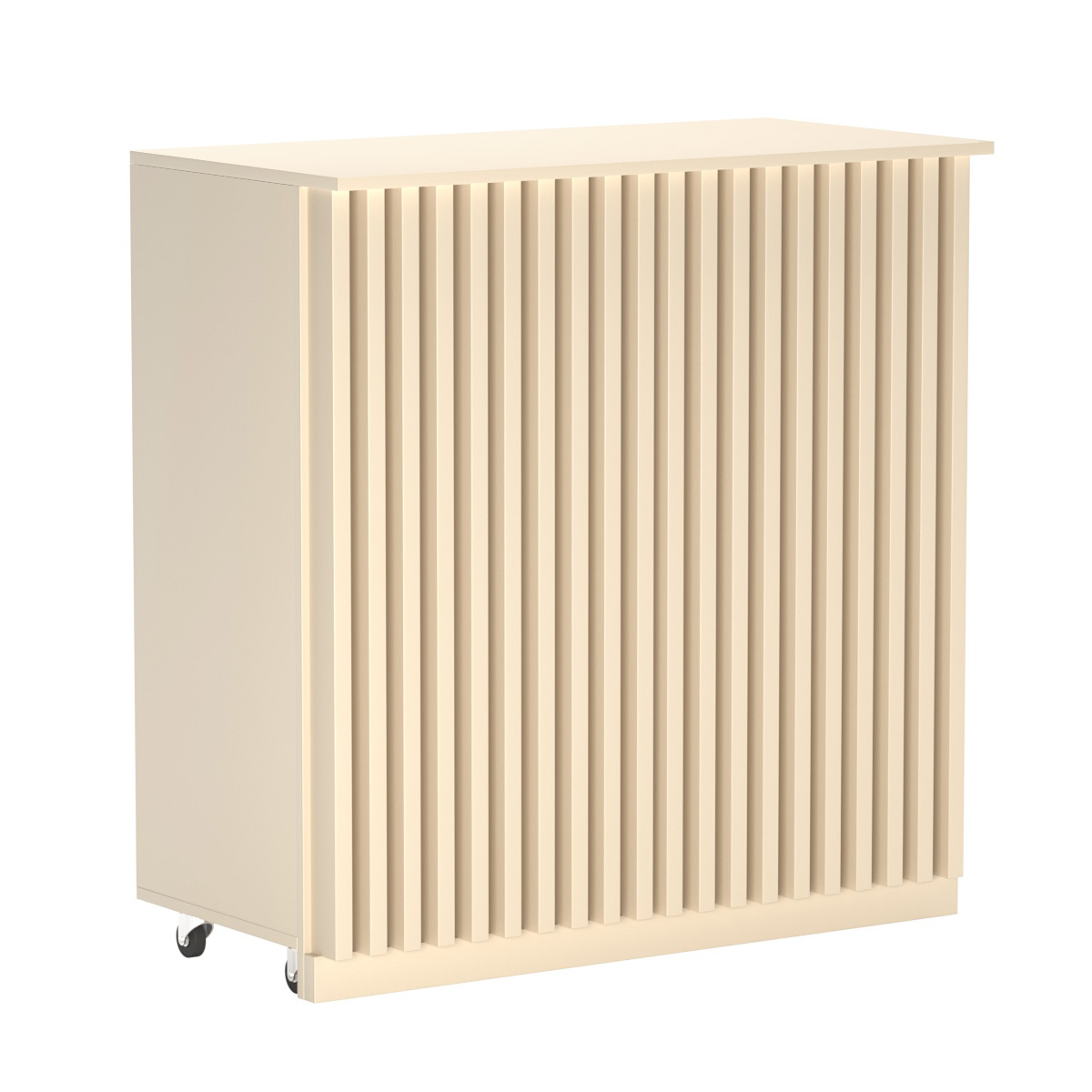 Торговый прилавок под кассу выкатной прямоугольный с планками серии ВЕРТИКАЛЬ №1 Крем Вайс