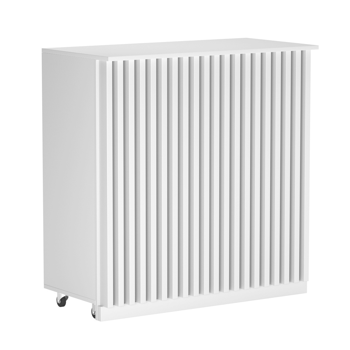 Торговый прилавок под кассу выкатной прямоугольный с планками серии ВЕРТИКАЛЬ №1 Белый