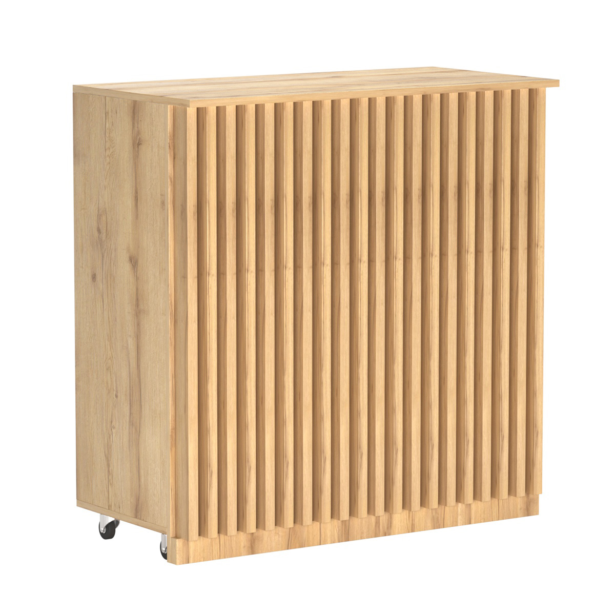 Торговый прилавок под кассу выкатной прямоугольный с планками серии ВЕРТИКАЛЬ №1 Дуб Золотистый