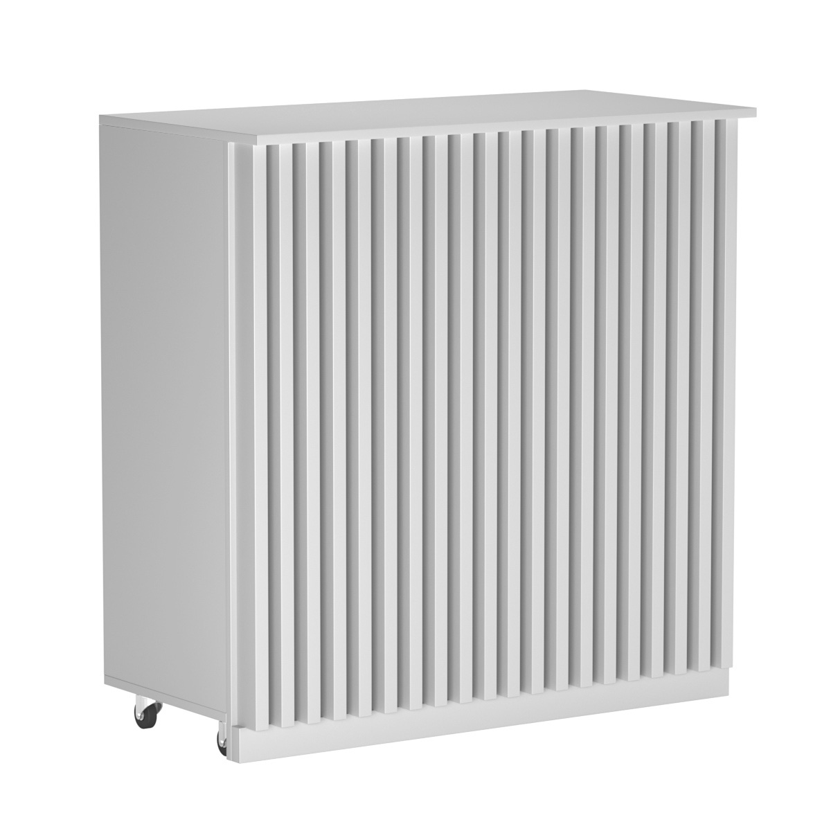 Торговый прилавок под кассу выкатной прямоугольный с планками серии ВЕРТИКАЛЬ №1 Серый