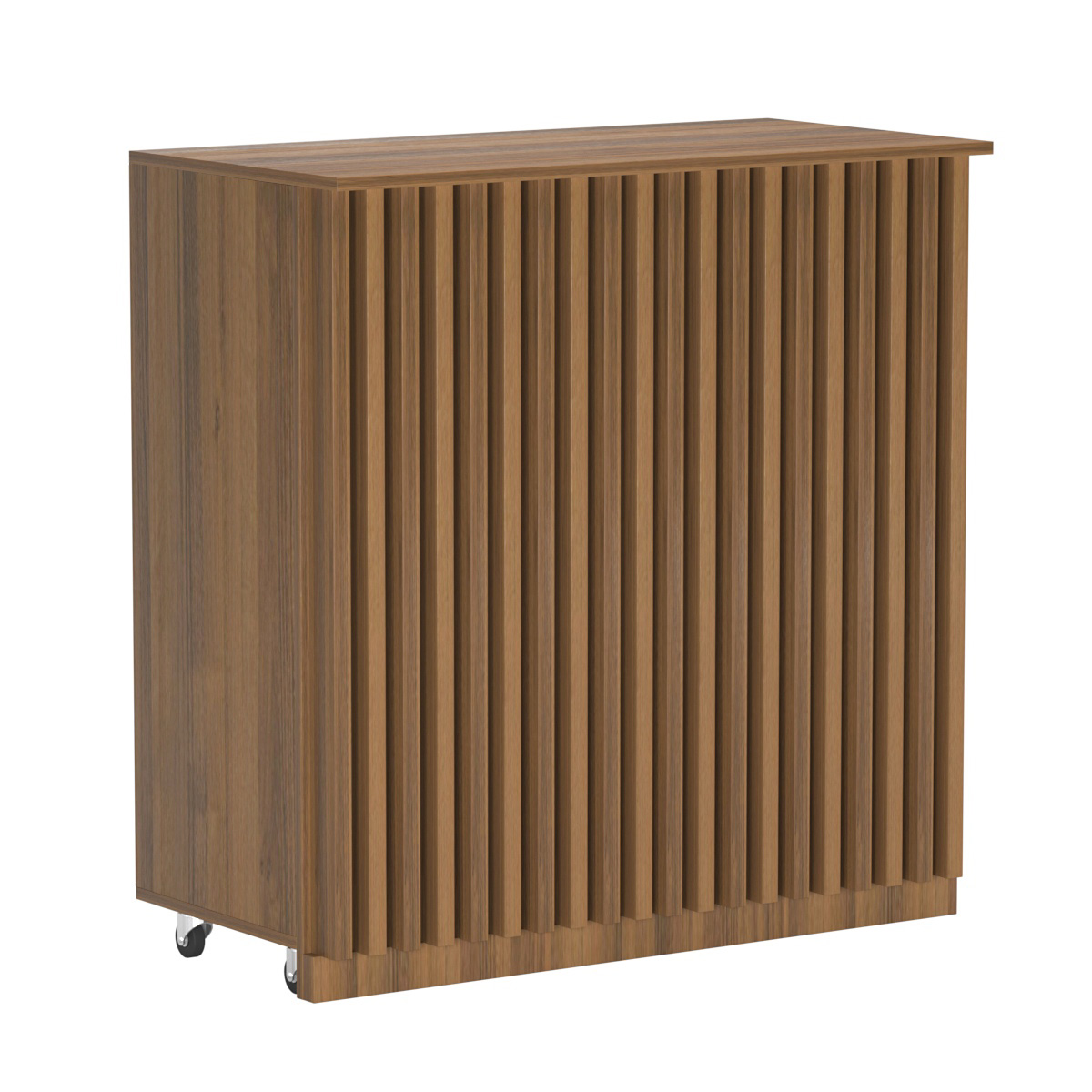 Торговый прилавок под кассу выкатной прямоугольный с планками серии ВЕРТИКАЛЬ №1 Орех