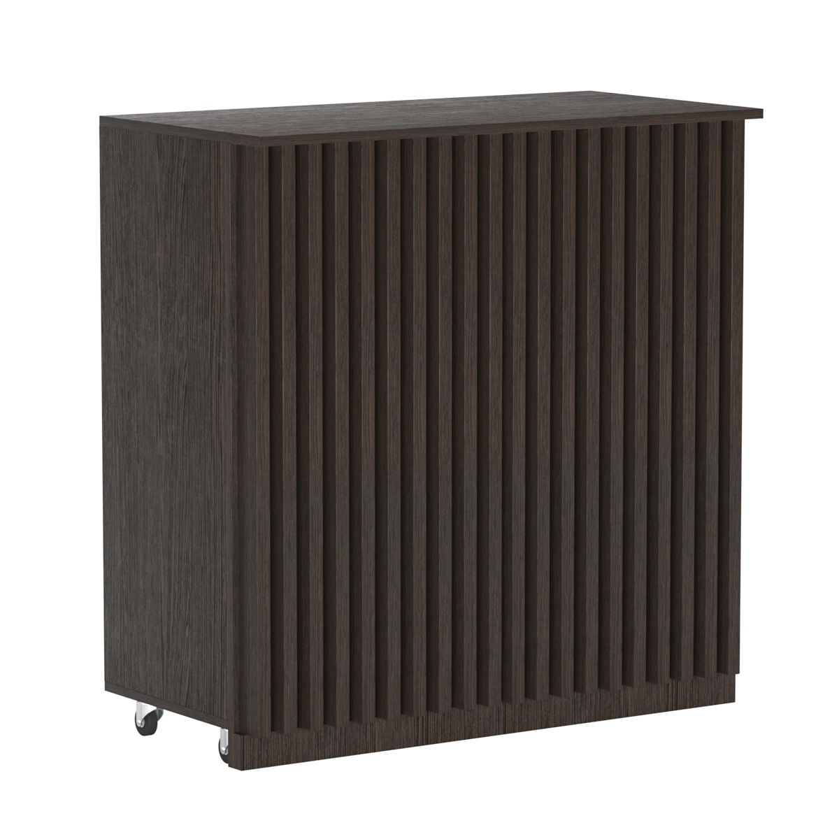 Торговый прилавок под кассу выкатной прямоугольный с планками серии ВЕРТИКАЛЬ №1 Дуб Венге