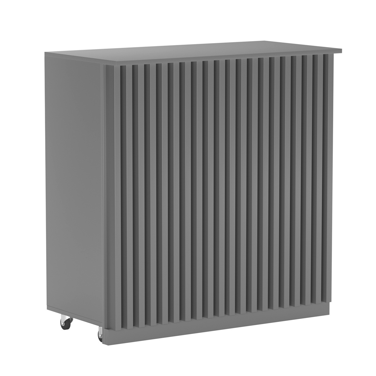 Торговый прилавок под кассу выкатной прямоугольный с планками серии ВЕРТИКАЛЬ №1 Темно-Серый