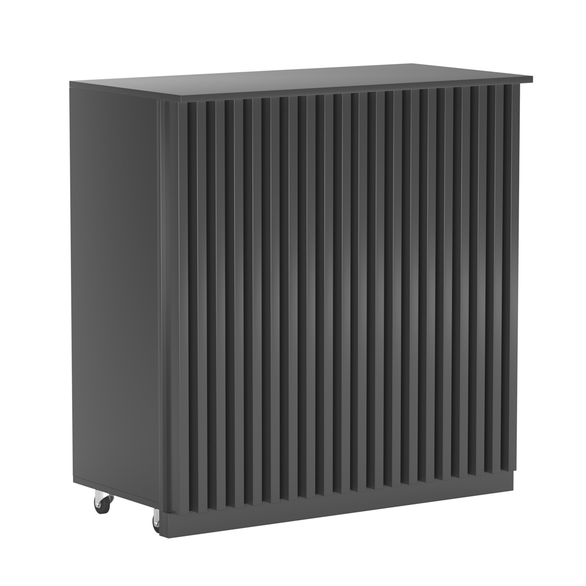 Торговый прилавок под кассу выкатной прямоугольный с планками серии ВЕРТИКАЛЬ №1 Антрацит