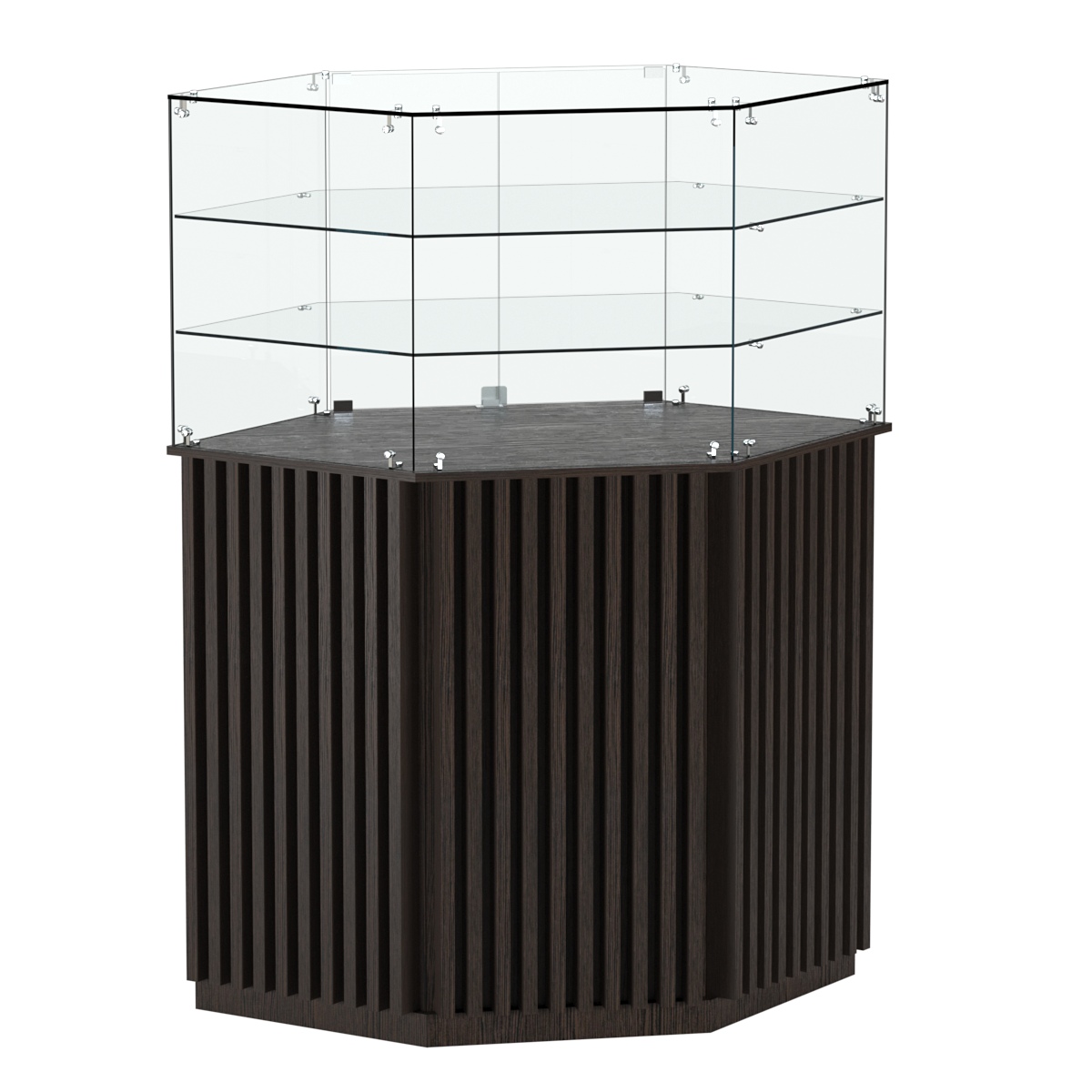 Торговый прилавок шестигранный с планками и двумя полками ВЕРТИКАЛЬ №8 Дуб Венге