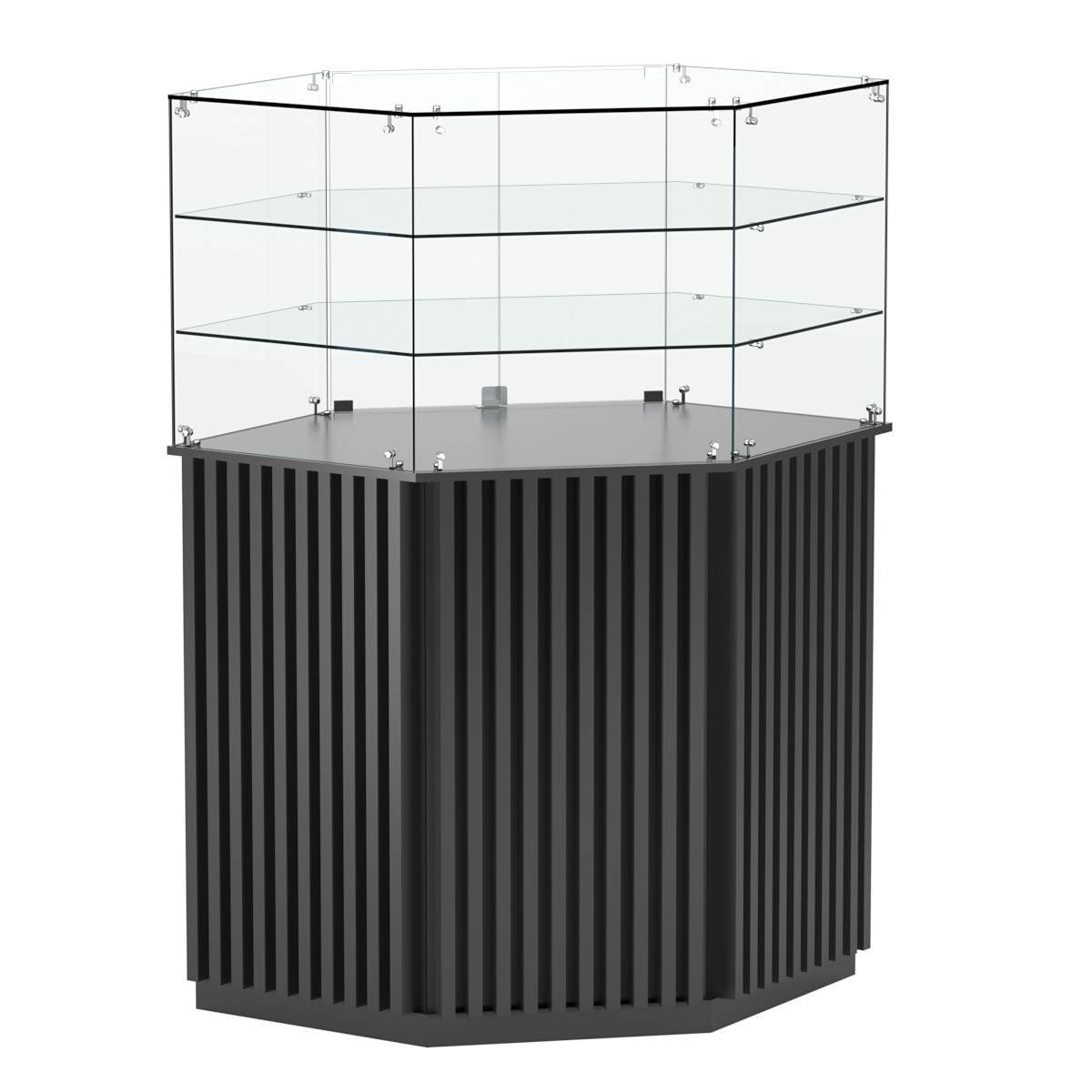 Торговый прилавок шестигранный с планками и двумя полками ВЕРТИКАЛЬ №8 Антрацит