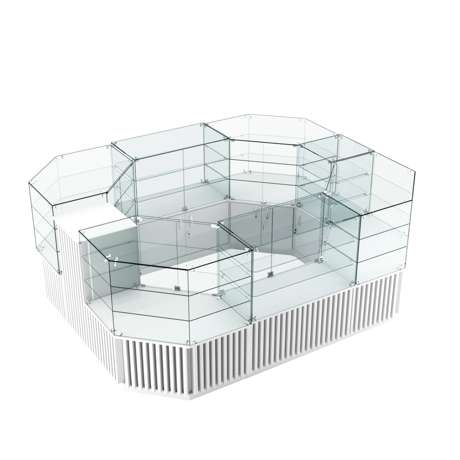 Торговый прямоугольный островок с низким накопителем и планками серии ВЕРТИКАЛЬ №1 (6,48 кв.м) Белый