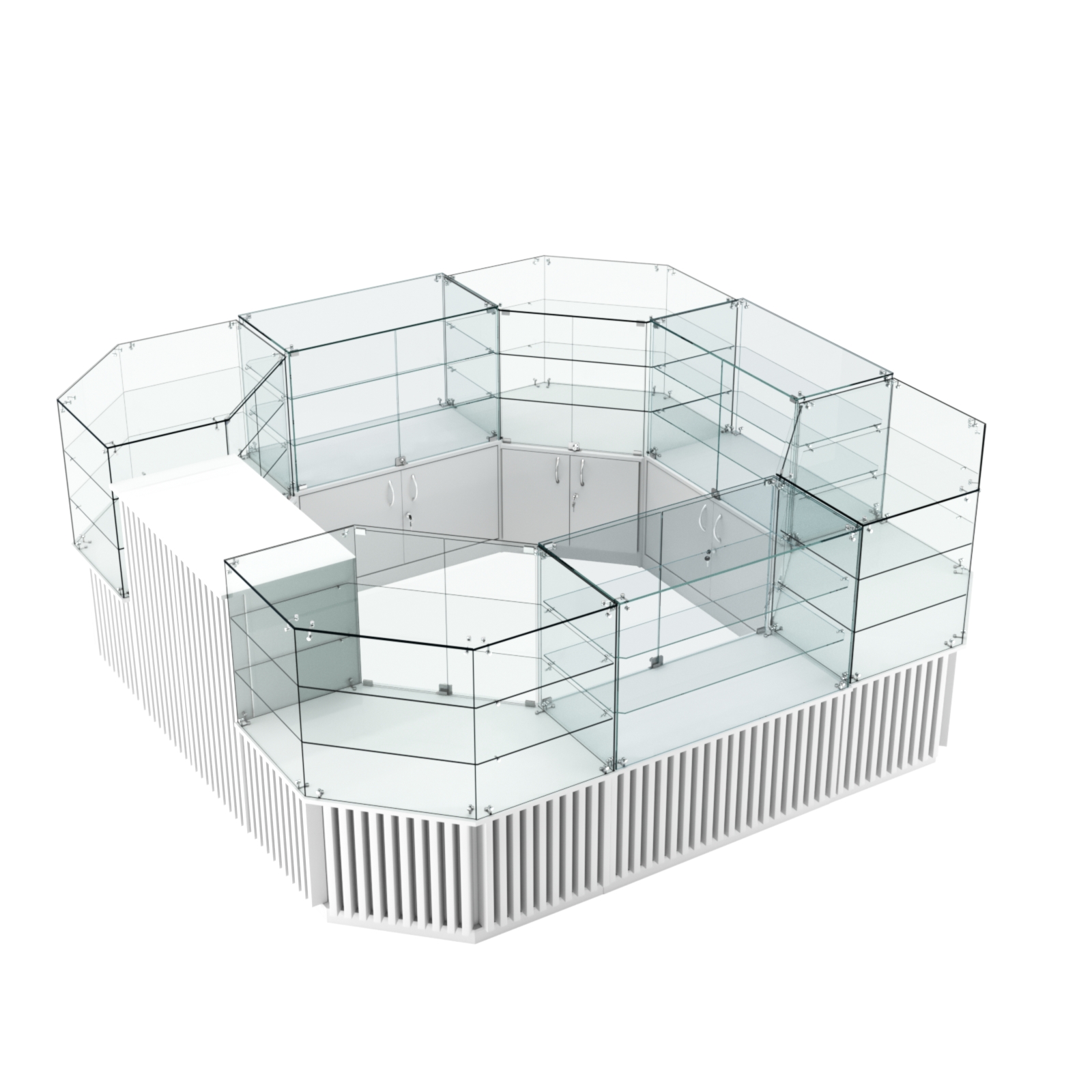 Торговый стеклянный островок с планками серии ВЕРТИКАЛЬ №2 (7,88 кв.м) Белый