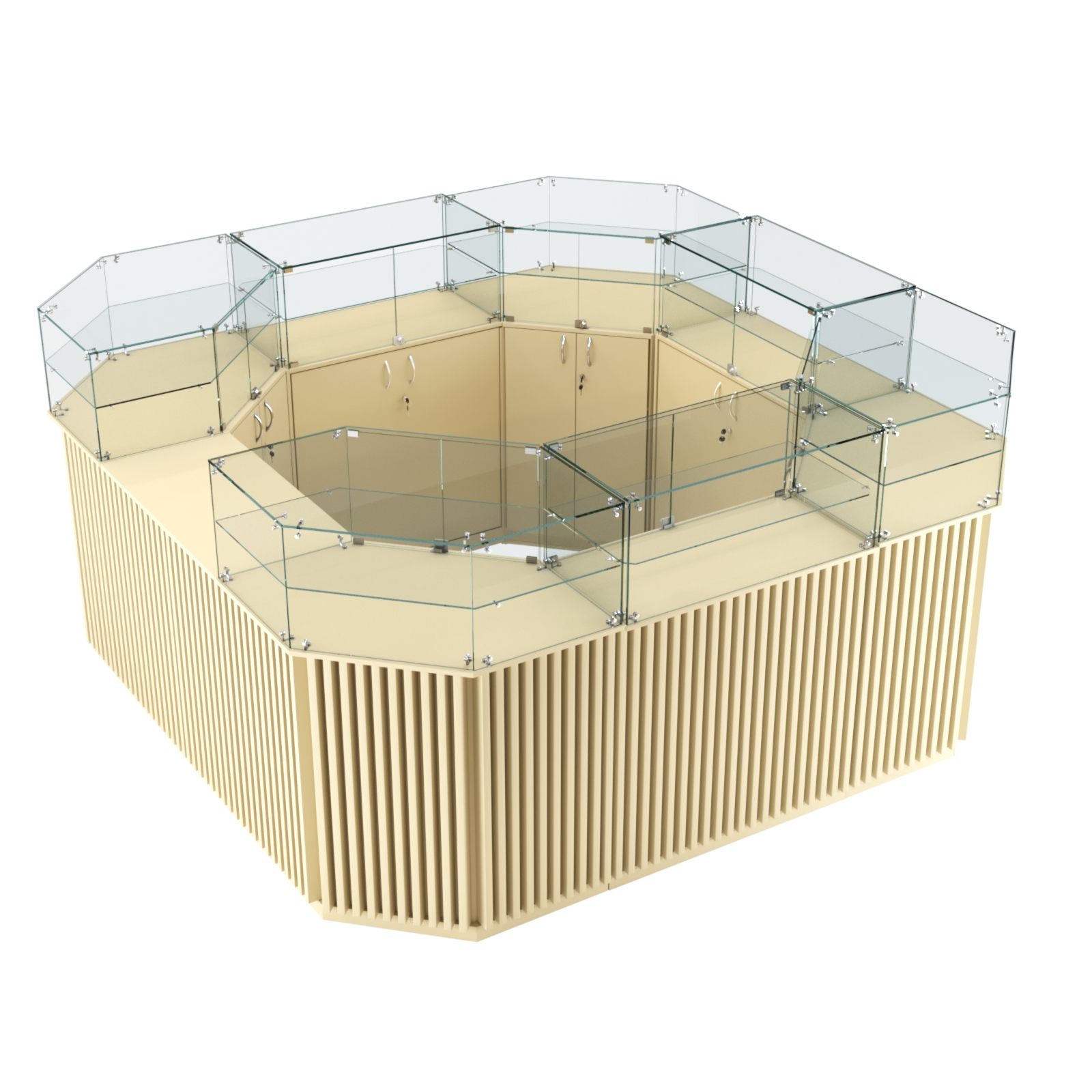 Торговый квадратный островок с планками серии ВЕРТИКАЛЬ №5 (7,88 кв.м) Крем Вайс