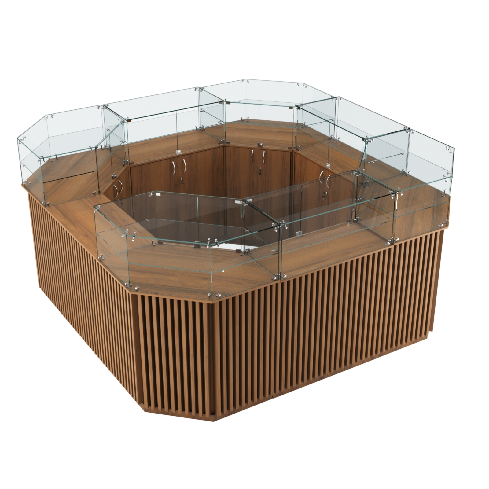 Торговый квадратный островок с планками серии ВЕРТИКАЛЬ №5 (7,88 кв.м) Орех